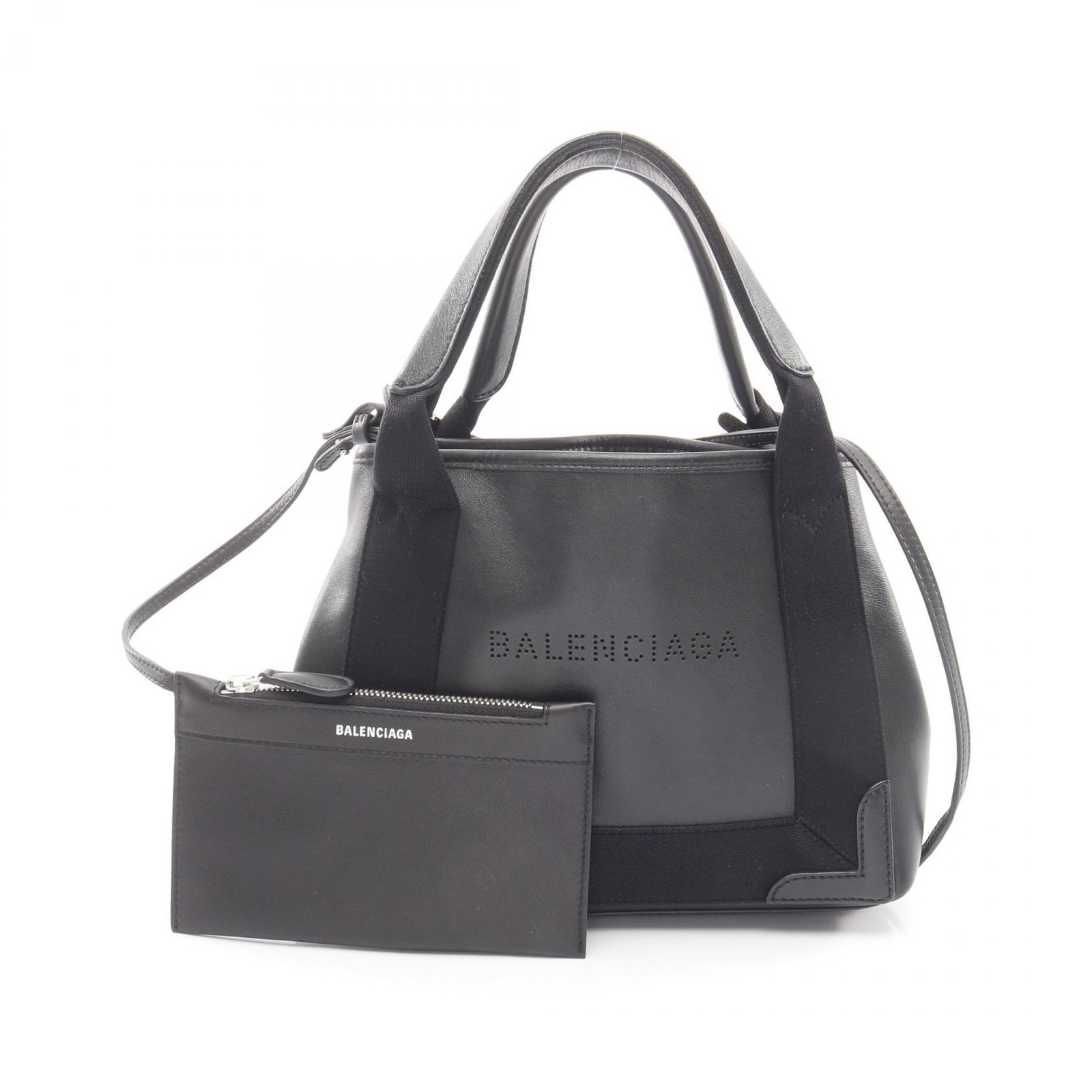 BALENCIAGA Navy Cabas XS Shoulder Crossbody Handbag 390346 leather Black Used