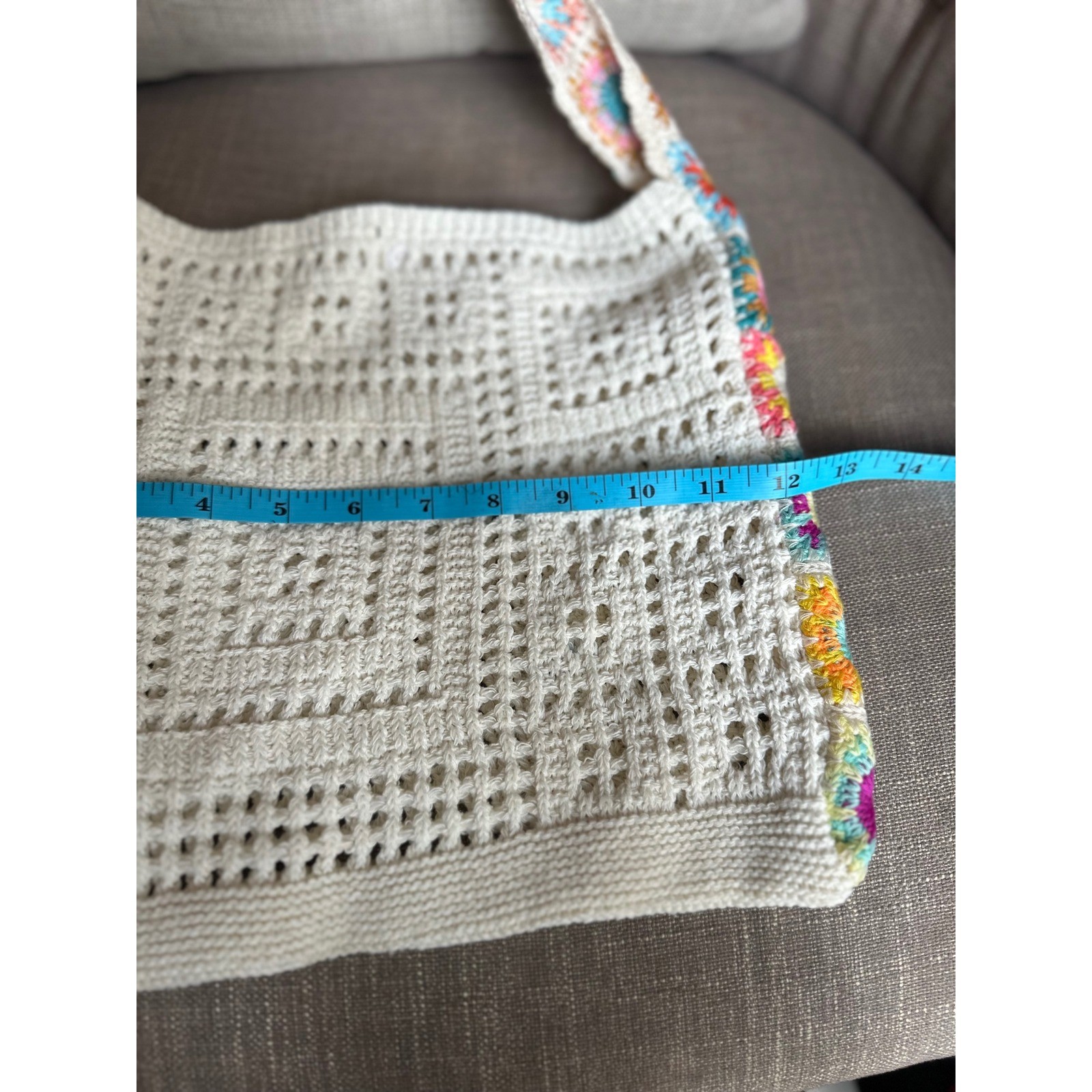 Handmade Crochet Granny Square Shoulder Bag Boho Festival Cream Colorful Strap