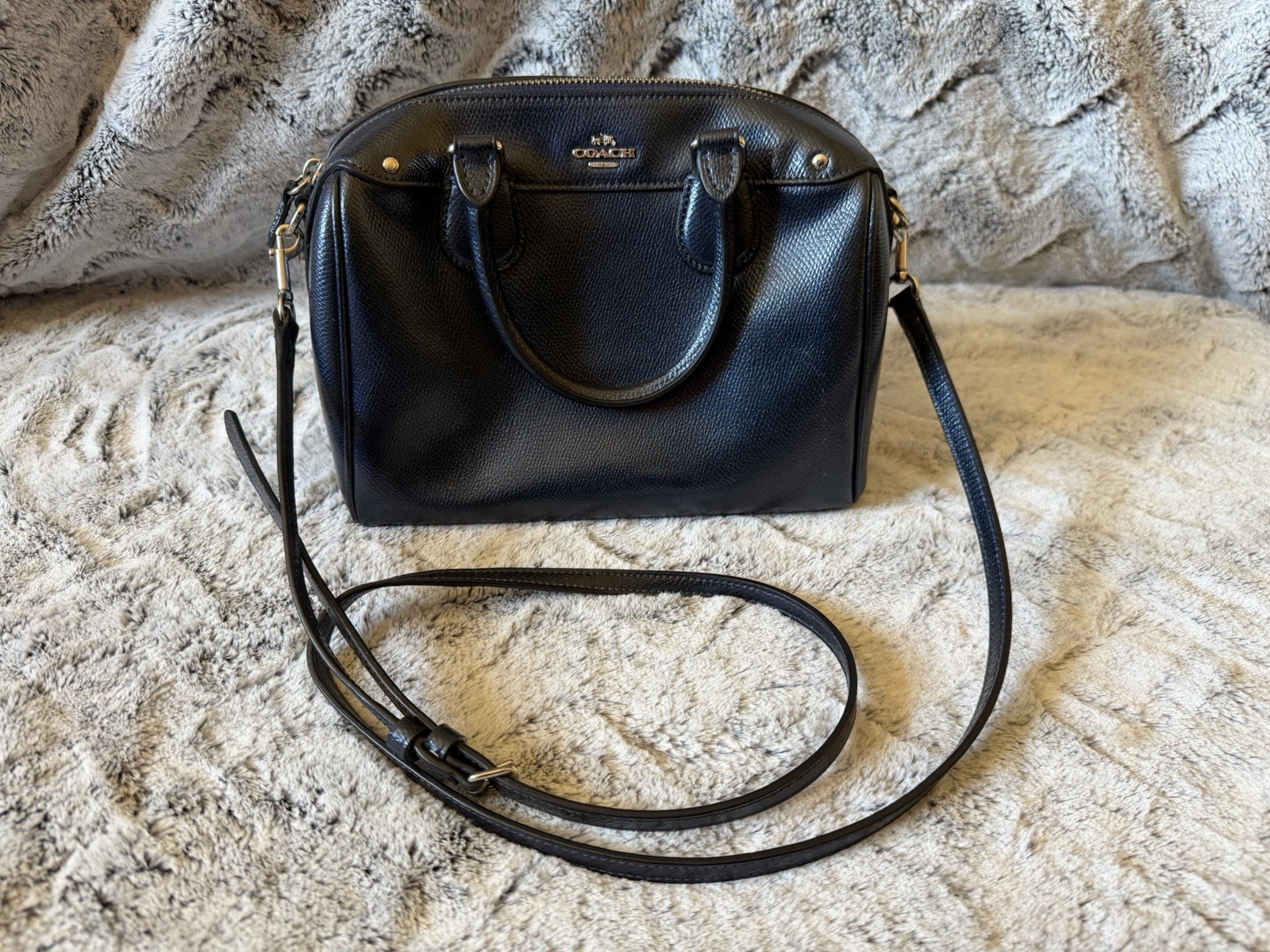 Coach Bennett Mini Satchel Metallic Navy Crossbody Shoulder Bag