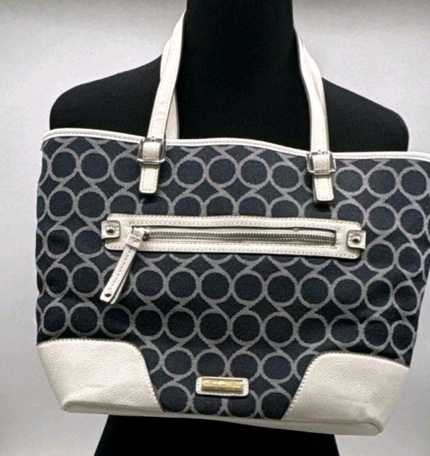 Nine West ~ Black & White ~ Shoulder Bag, EUC, Multiple Zipper Pockets