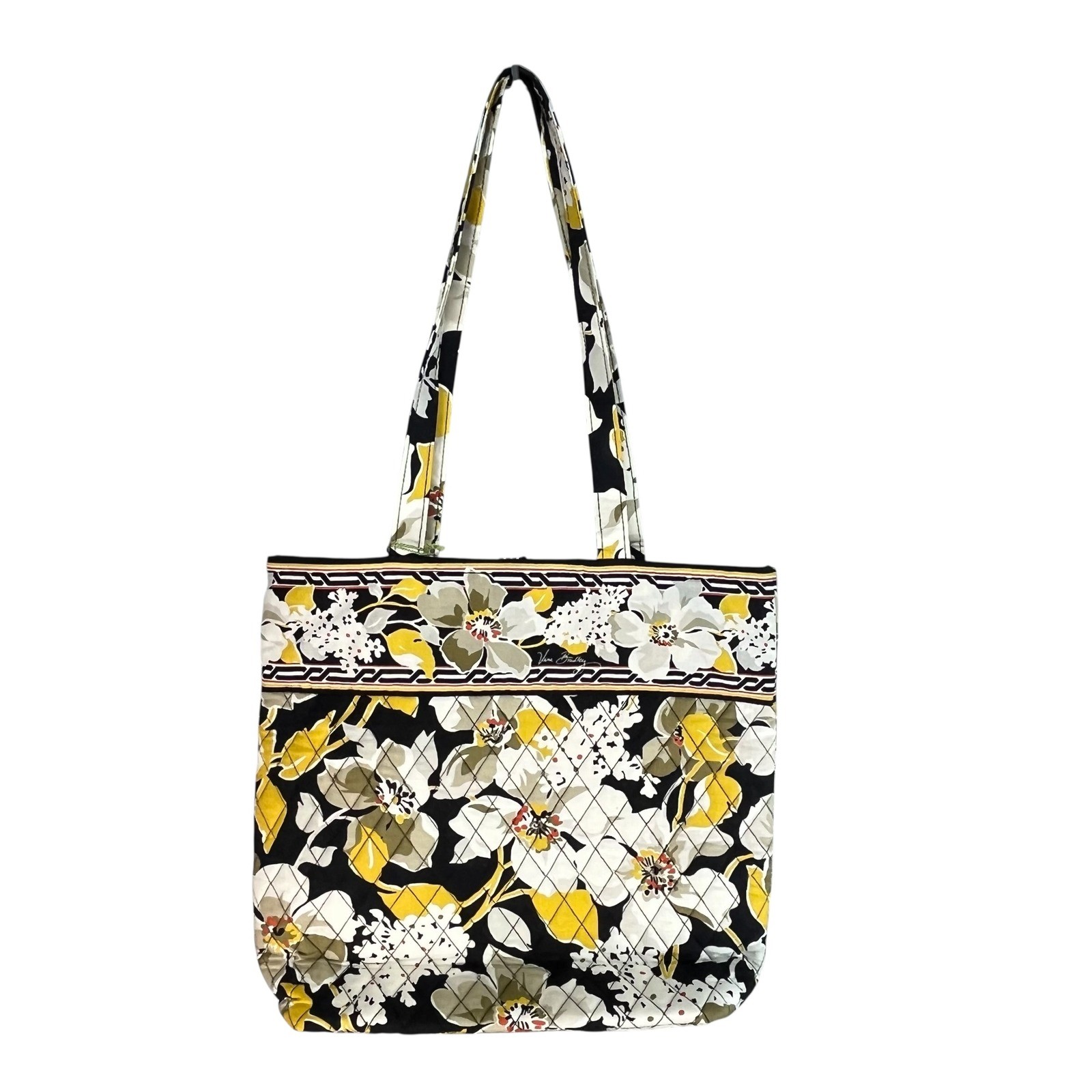 Vera Bradley Dogwood Quilted Cotton Tote Bag Floral Black Yellow 11617-134 NWT