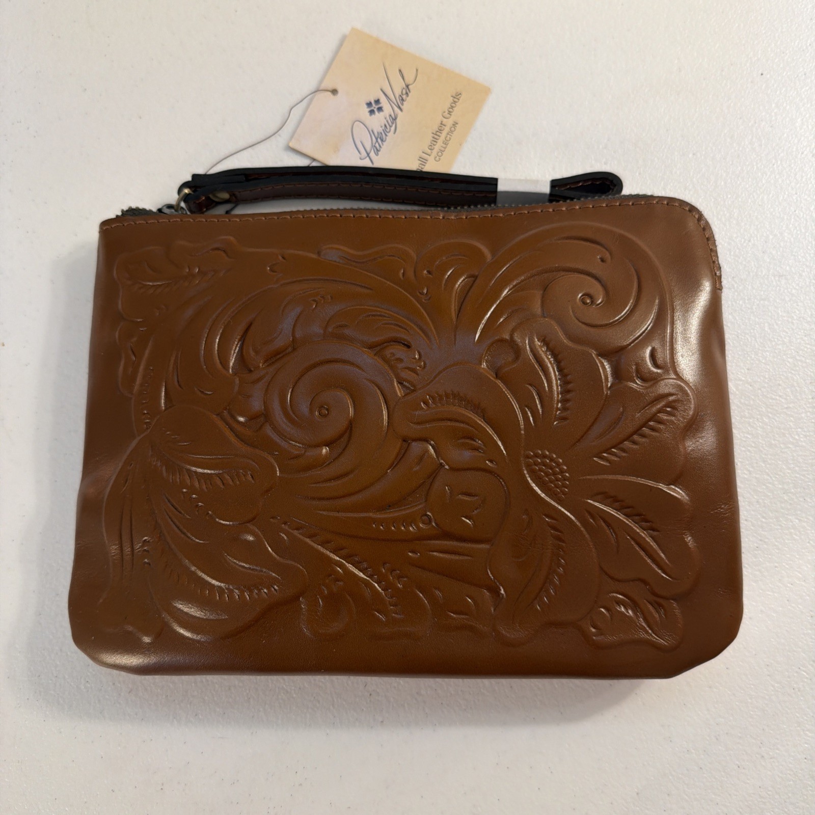 NWT- Patricia Nash Cassini Paisley Tooled Leather Wristlet In Florence Color.