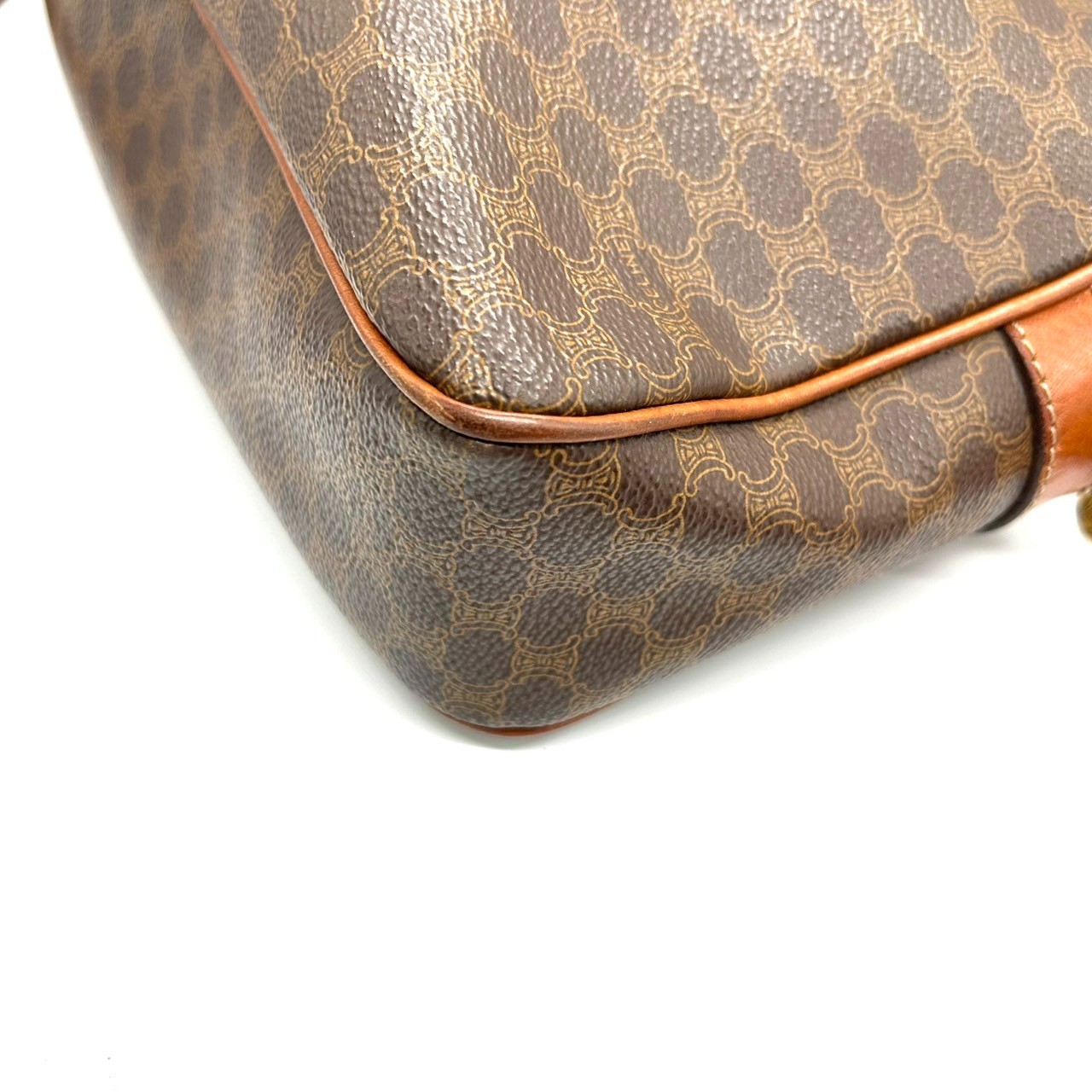 CELINE Macadam Triomphe Shoulder Bag PVC Leather Brown Auth 0160