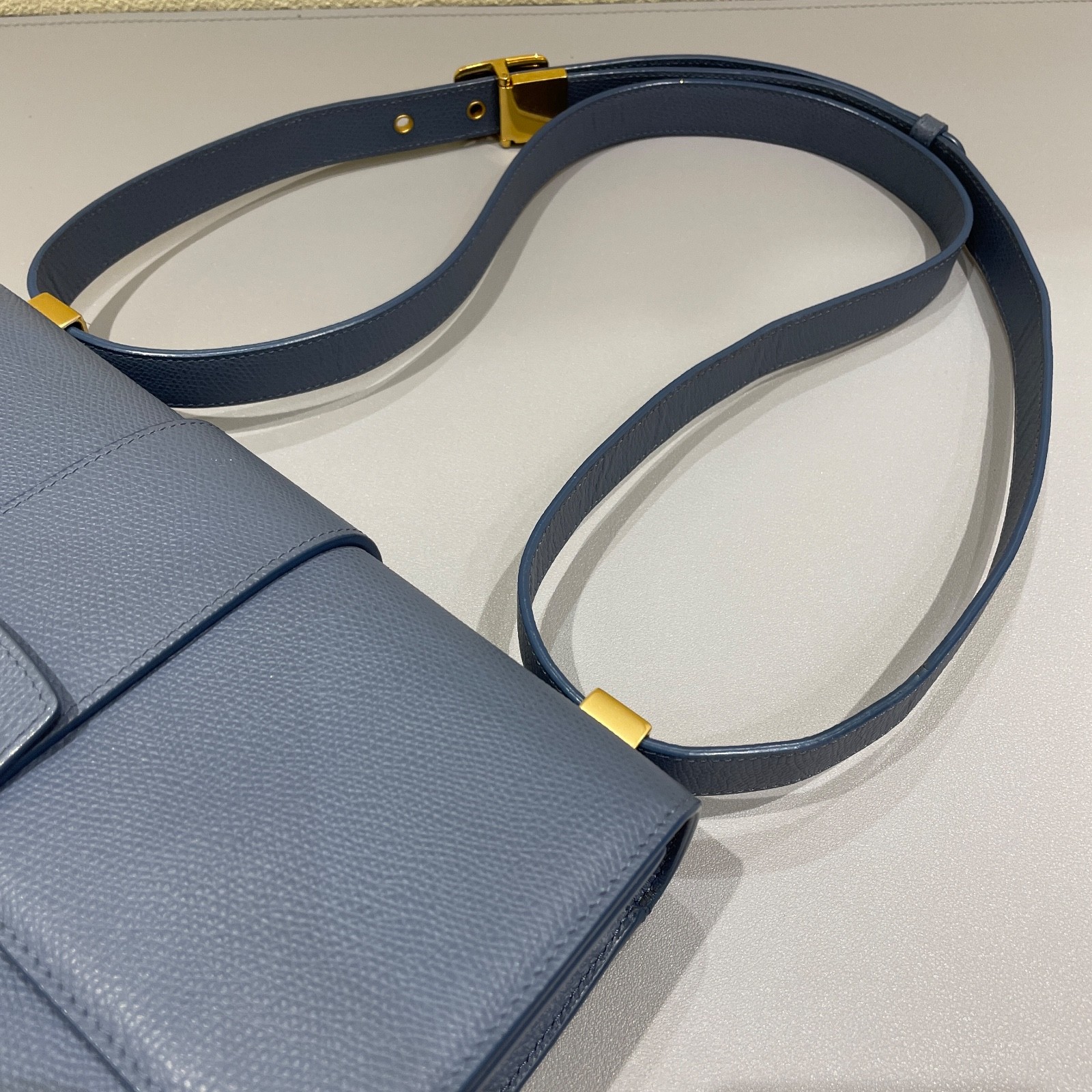 CHRISTIAN DIOR 30 Montaigne Box Bag Blue Calfskin Leather Crossbody Bag
