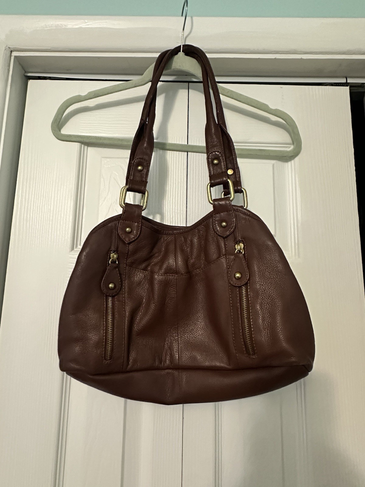 Great American Leather Works Brown Shoulder Bag Gold Hardware Pockets