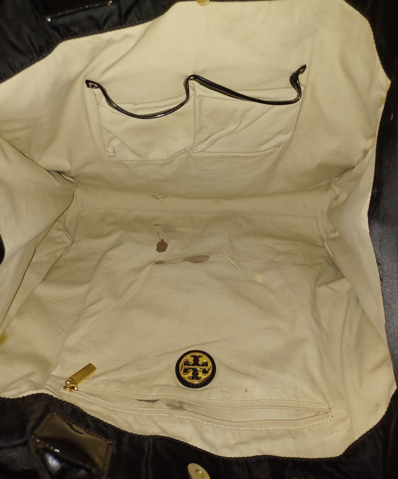 Tory Burch Black Ella Nylon & Patent Leather Jumbo Tote.
