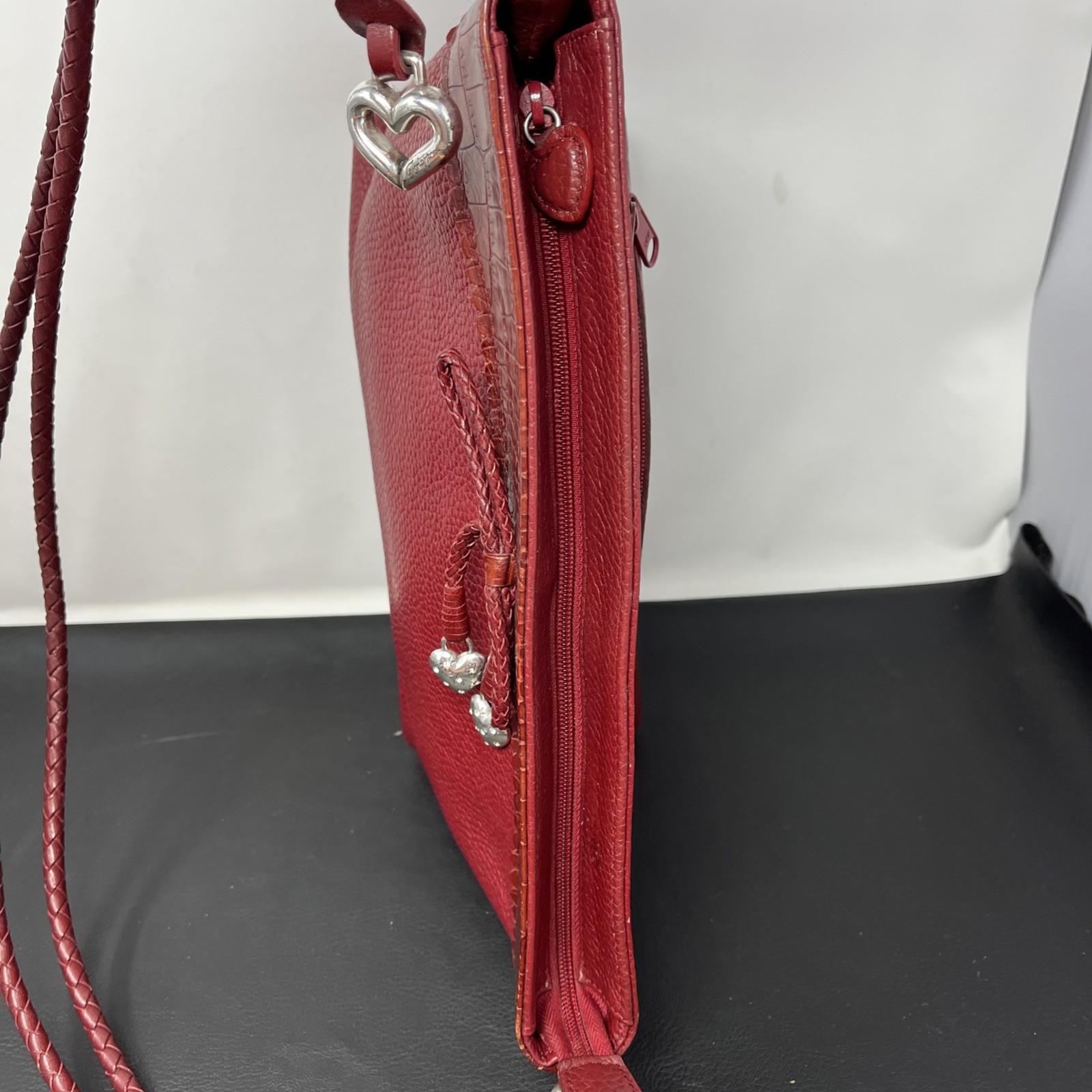 VTG Brighton Shoulder Bag Red Leather Heart Bag Charm 10.5x8x3