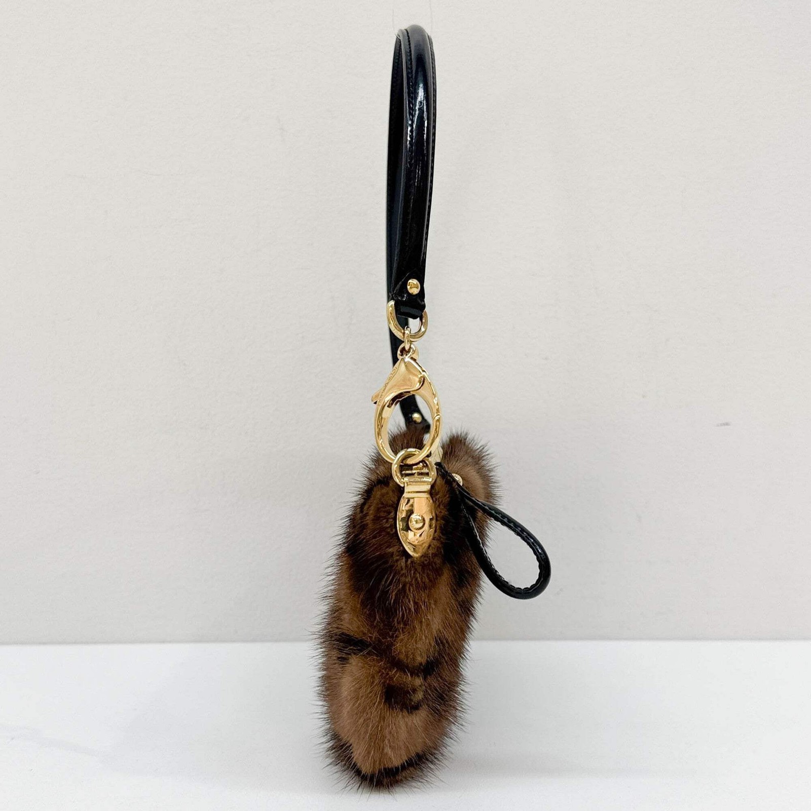 LOUIS VUITTON Brown Monogram Mink Fur Pochette Vision Shoulder Bag