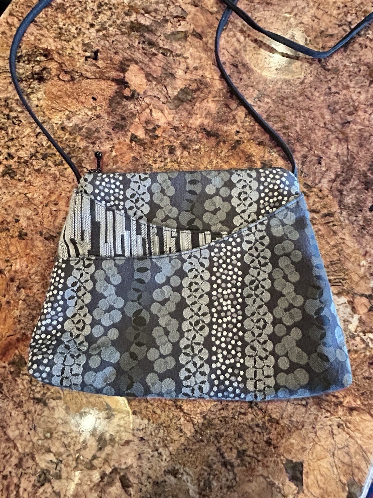 Maruca Crossbody zip Bag Handmade black and gray 10”x8” excellent condition
