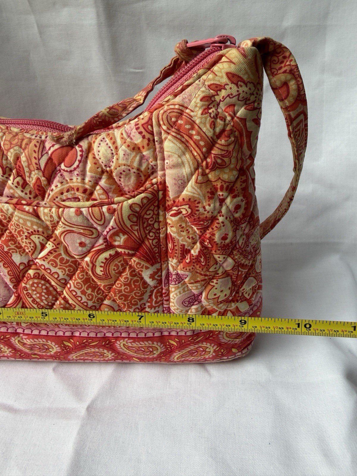 Vera Bradley Small Paisley Floral Shoulder Bag Pink Orange Beige Zip Top
