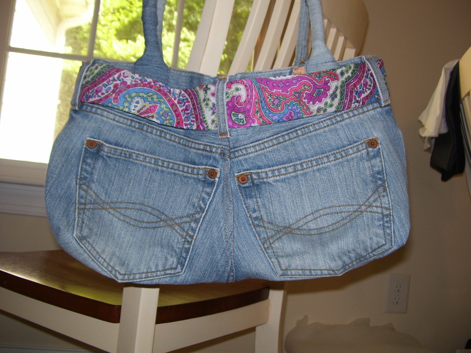 Homemade Belted Denim Handbag 2 Handles Tote Shoulder Bag Purse Hobo