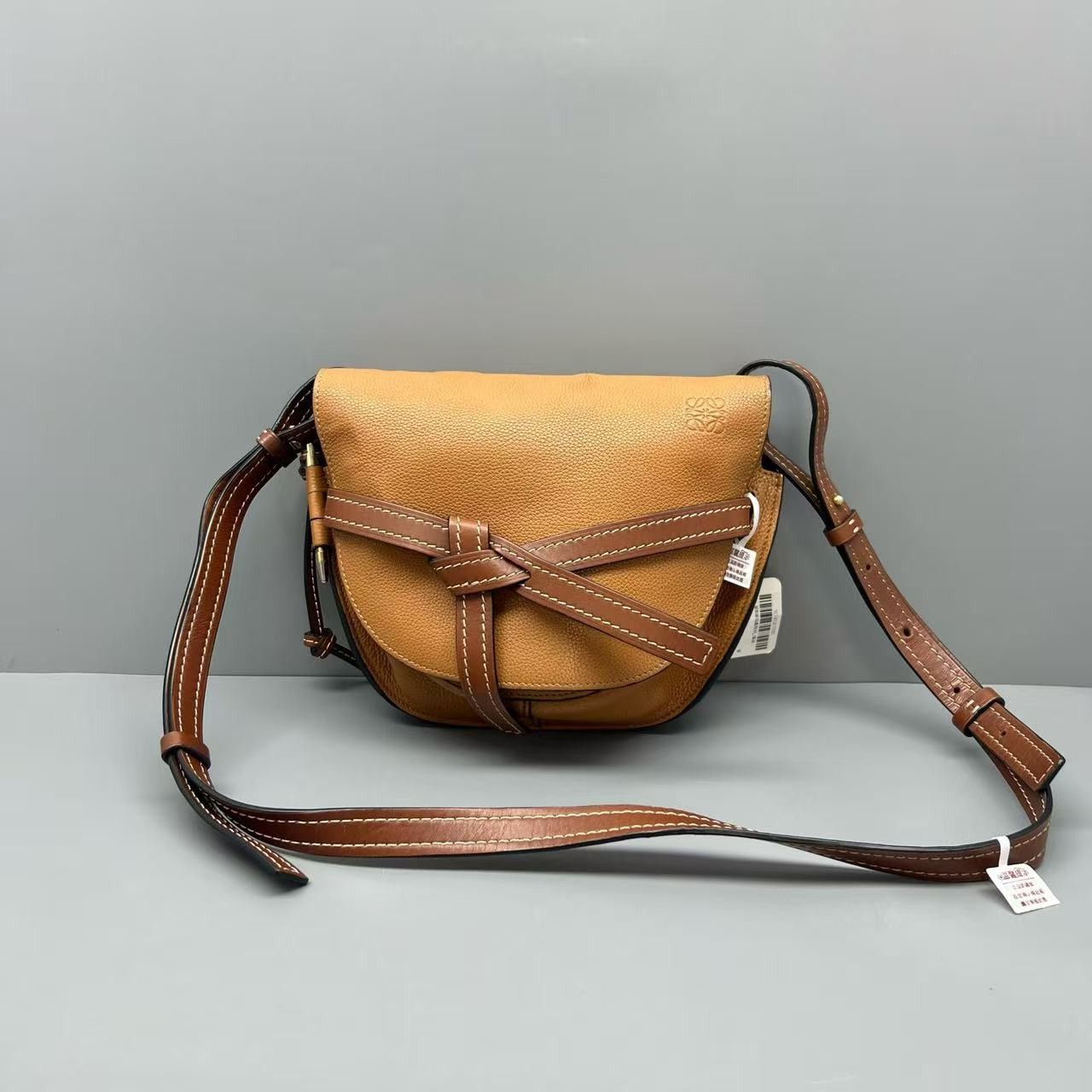 Loewe Gate Small Caramel Grained Calf Leather ShoulderCrossbody Bag AUTH