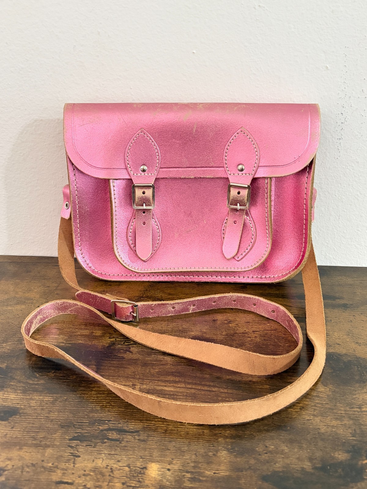 The Cambridge Satchel Company RARE Barbie Pink Metallic Leather Crossbody Bag
