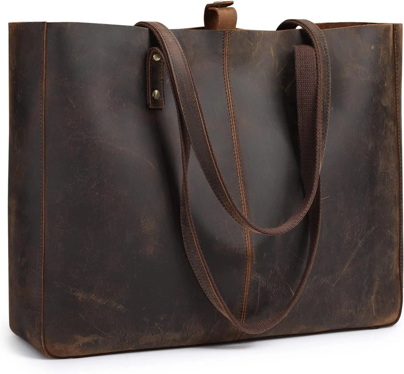 Vintage Horse Leather Large Capacity Tot Bag Large Brown Shoulder Bag