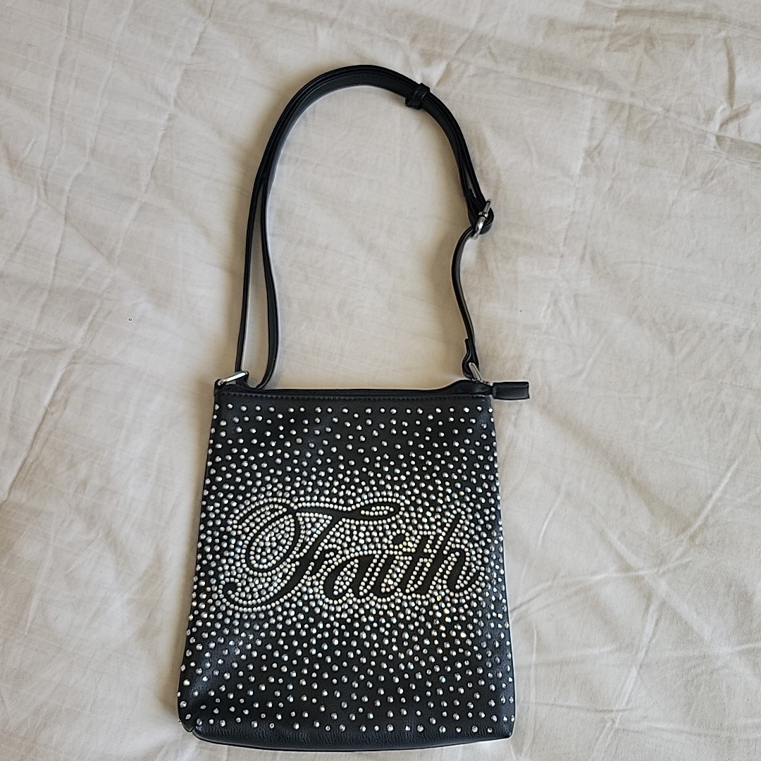 Faith Embellished Sparkling Rhinestone Bling Crossbody Purse Black NWOT