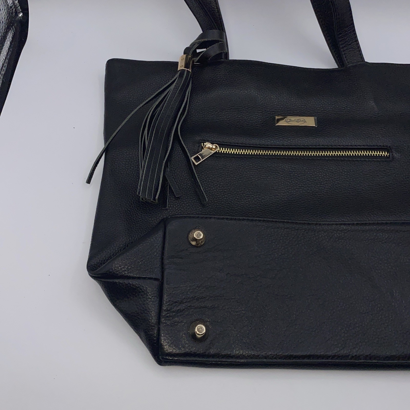 ONNA EHRLICH Carrie Black Pebbled Leather North/ South Shoulder Tote Bag