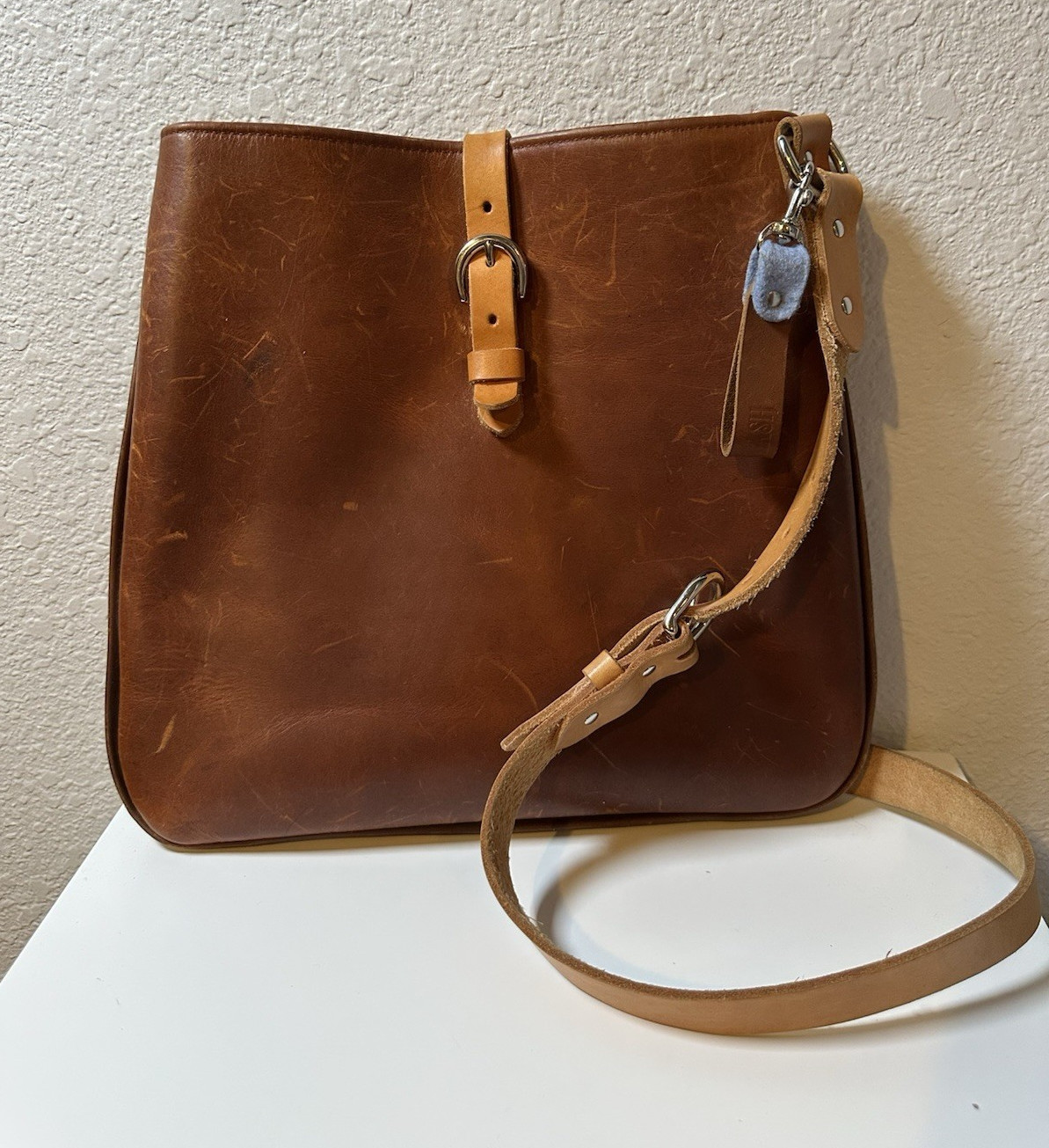 Vintage OldeStash Handmade Full Grain Leather Shoulder Bag Brown Artisan USA