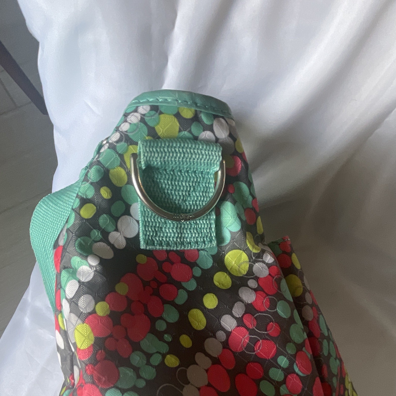 Multicolor Tote/ beach Bag Green Double Handles Zip Top Lined Pockets 18x16x10