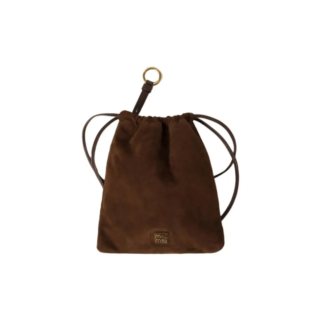 MIU MIU Classic Logo Drawstring Closure Clutch Women’s Brown 7×8.2 in