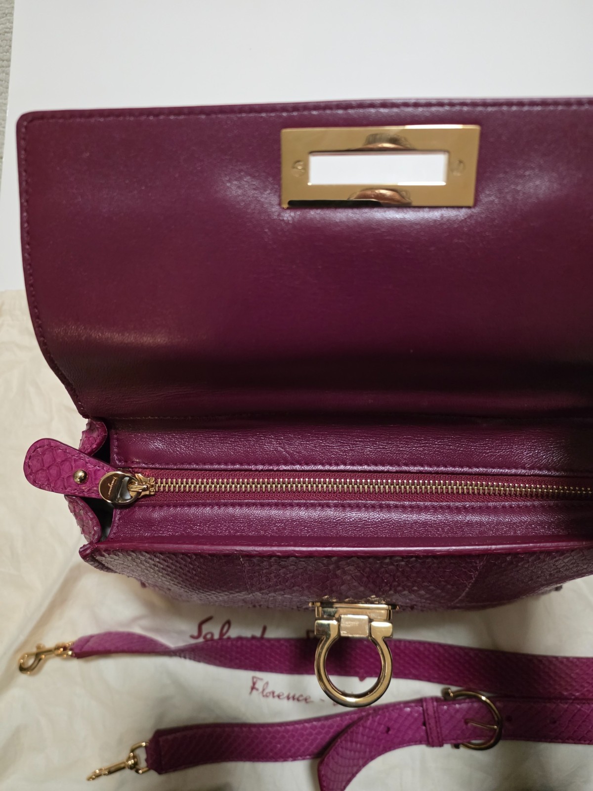 Salvatore Ferragamo Sofia satchel bag in pink python skin