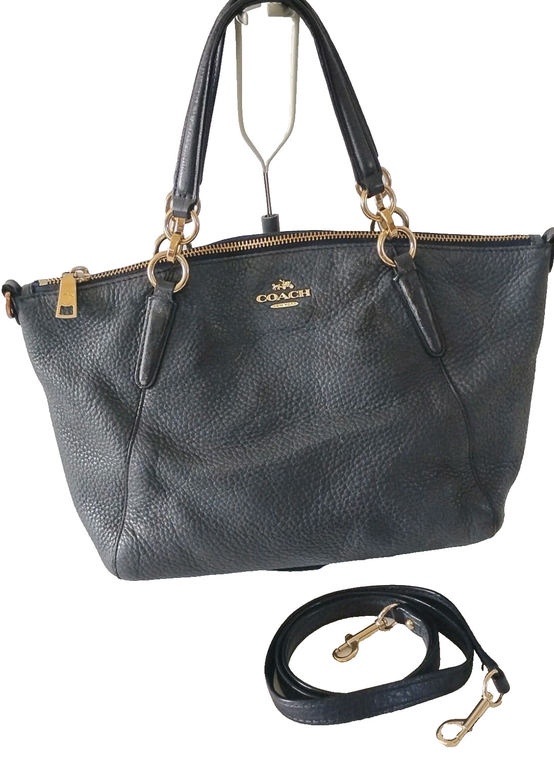 Coach Kelsey Black Pebble Leather Satchel Crossbody Shoulder Bag Purse F36675