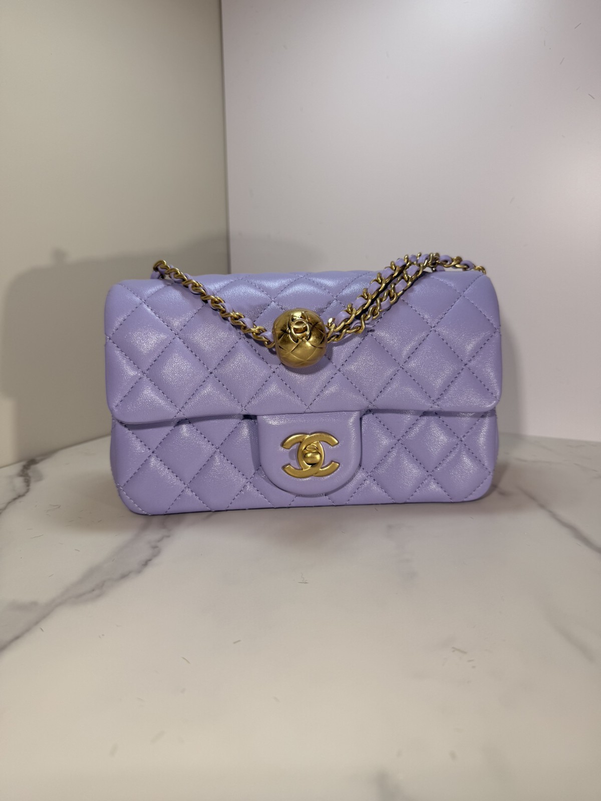 CHANEL Mini Pearl Crush Flap Bag Gold Hardware Chain Shoulder Strap