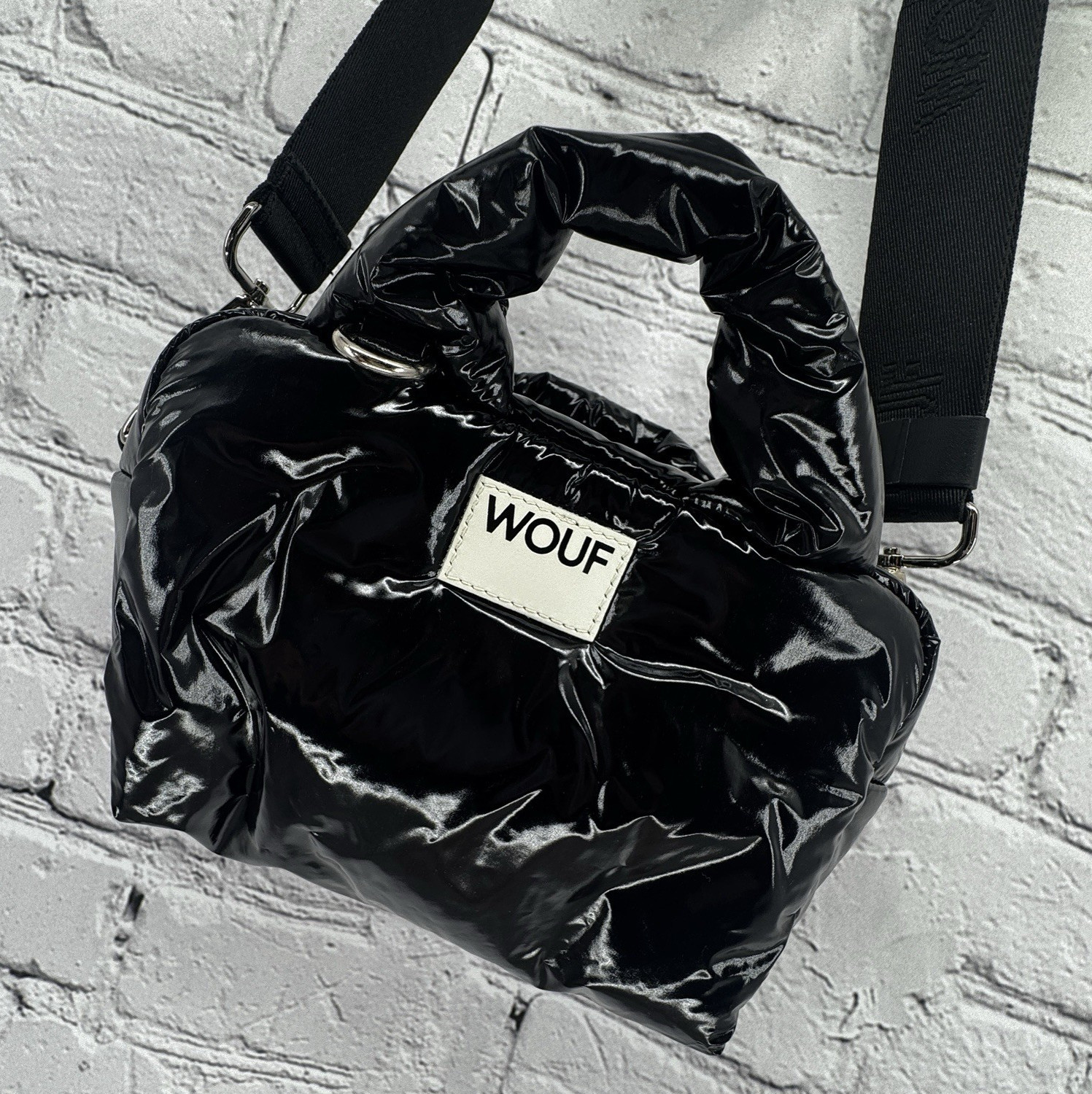 WOUF Nuit Bowling Bag Mini Tote Purse Black Adjustable Crossbody Strap Puffy