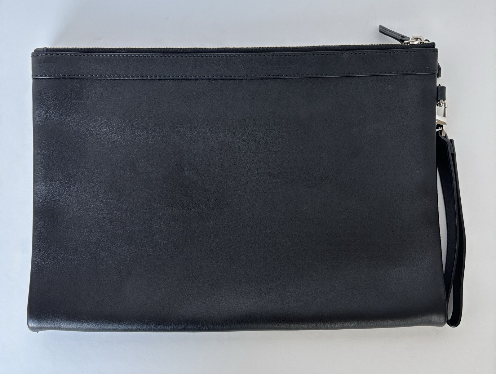 WANT Les Essentiels De La Vie Woven Leather Trim Zip Clutch Pouch Black Beige