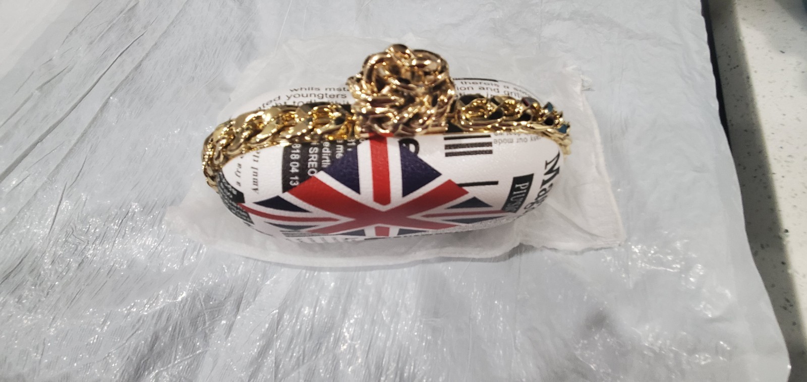 News Print Flag Chain Border Clutch Purse With Chain Strap
