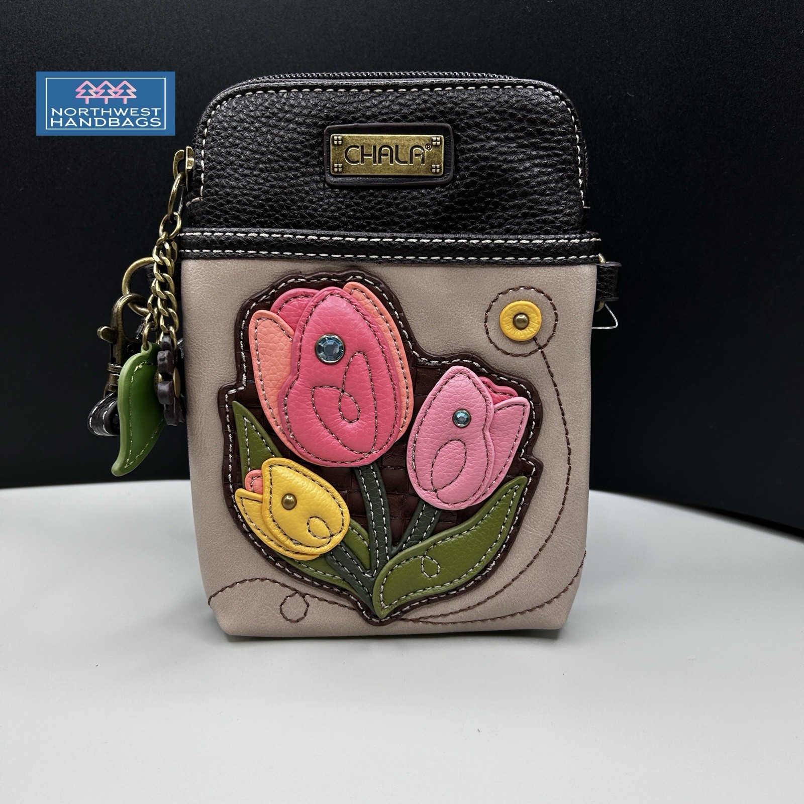 TULIP FLOWER CELLPHONE CROSSBODY PURSE IVORY CHALA