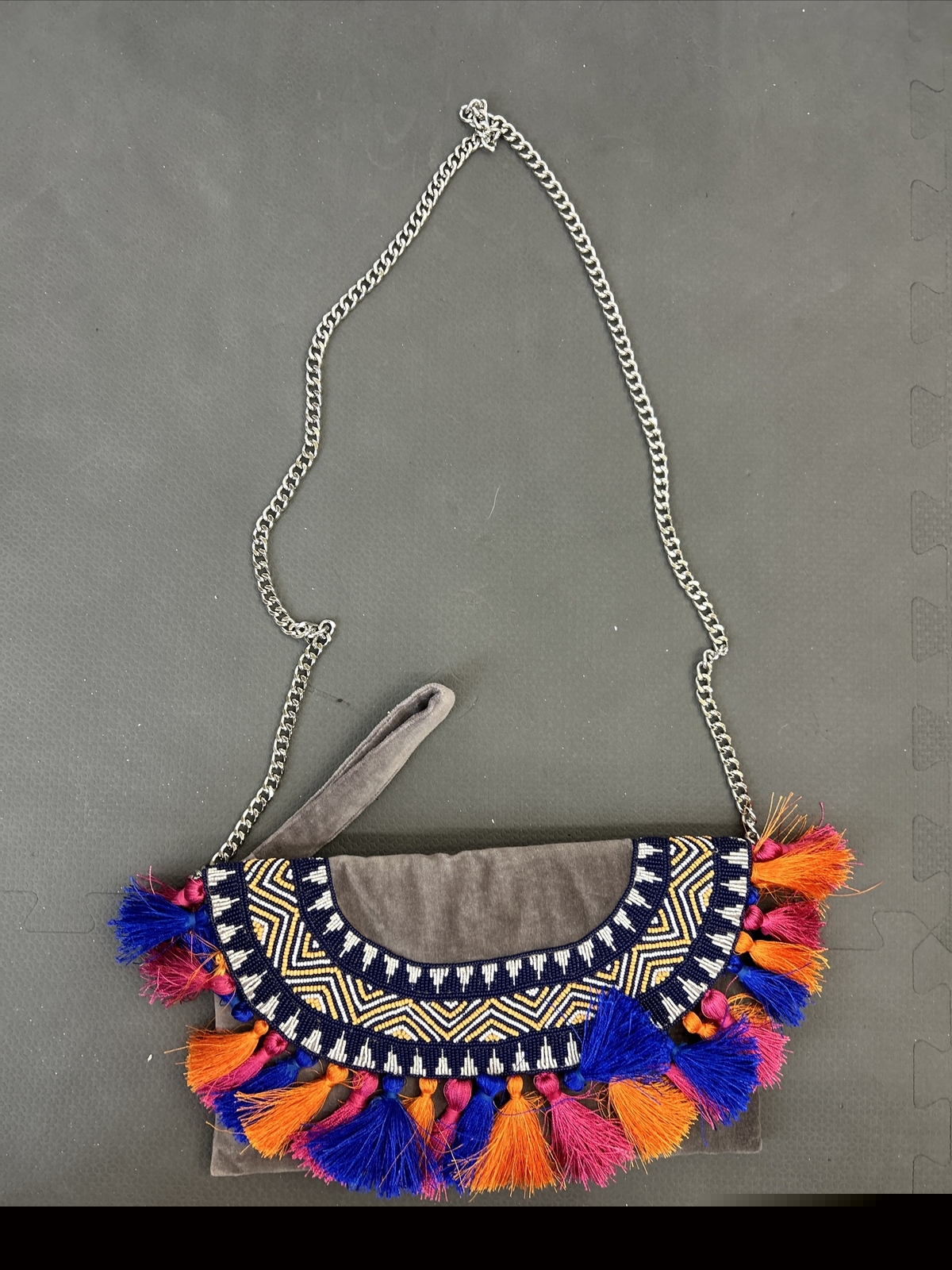 Roberta Roller Rabbit Grey Velvet Beaded Tassle Clutch Wrislet FS Bnfts Charity