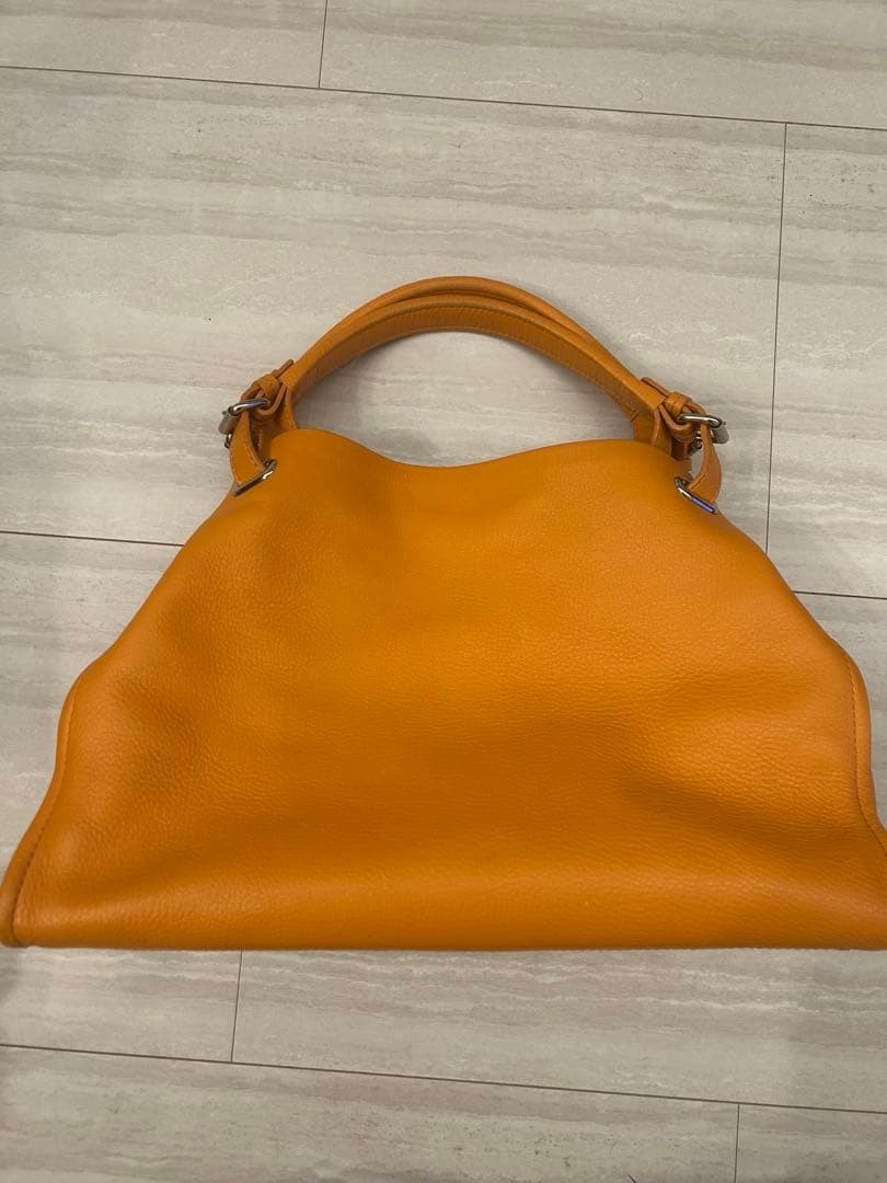 Tsuchiya Kaban Clarte Orange Leather Handbag Double Handle Silver Auth