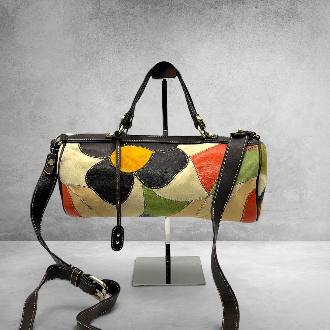 Bally Patchwork Floral Leather Suede 2Way Mini Boston Bag Y2K Vintage Authentic