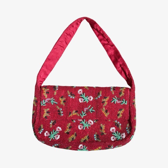 Valerie Stevens Red Beaded Shoulder Bag Floral Evening Clutch Pouch Handbag