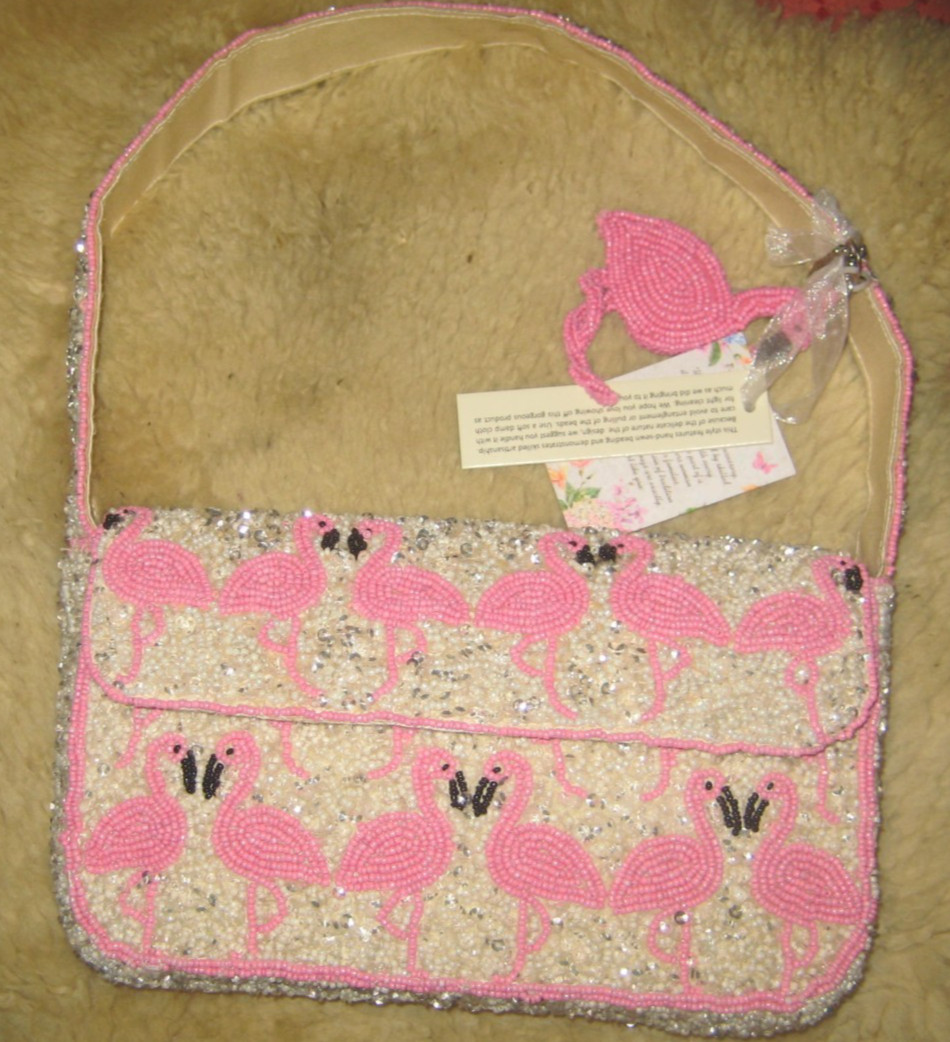 Lovely Handcrafted in India Flamingo Beaded Handbag