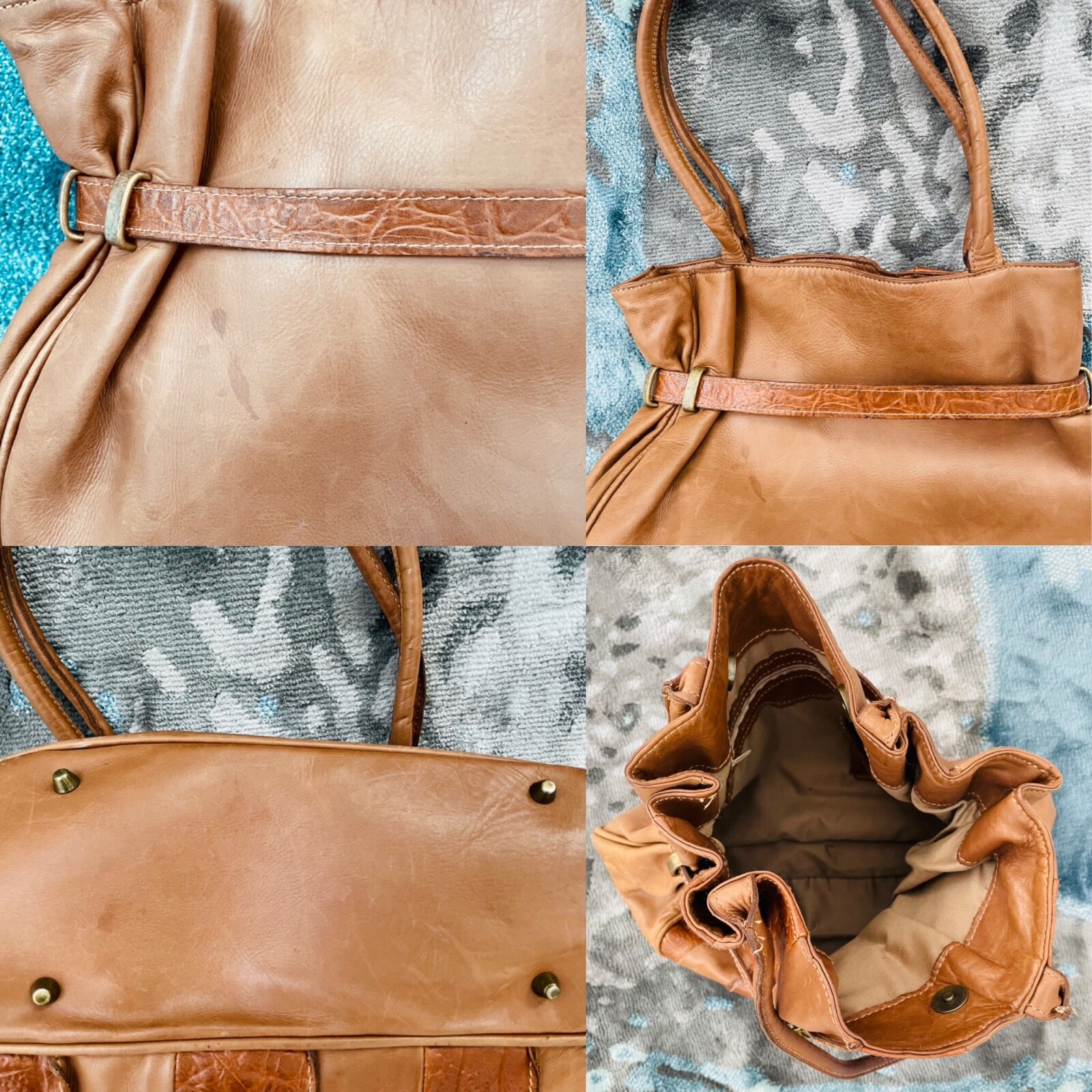 MICHAEL BIANCO Harness Collection Bottle Brown LEATHER Shoulder Bag Purse