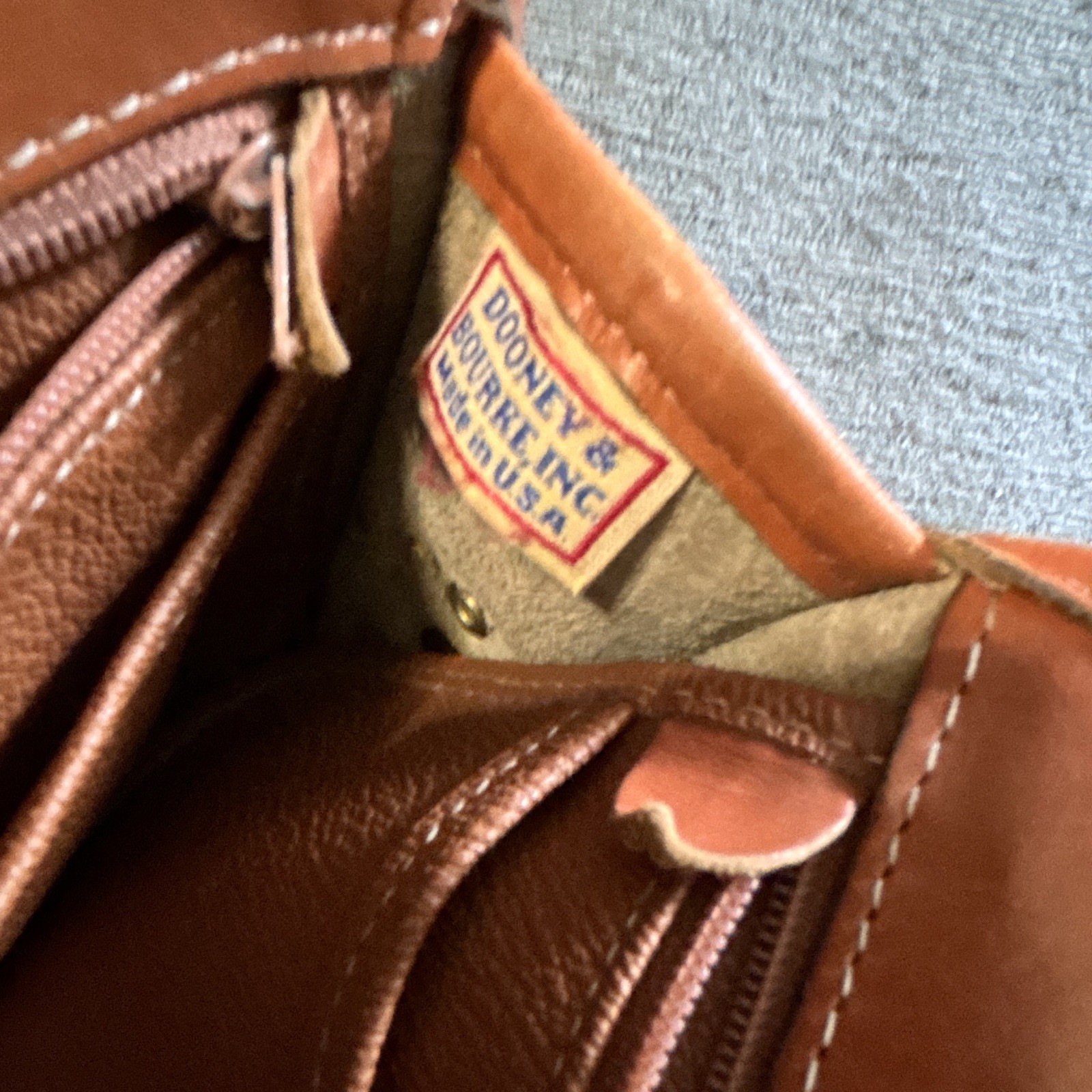 Dooney & Bourke Tan & Brown Small Crossbody Bag, Zip Closure, Inner Pockets