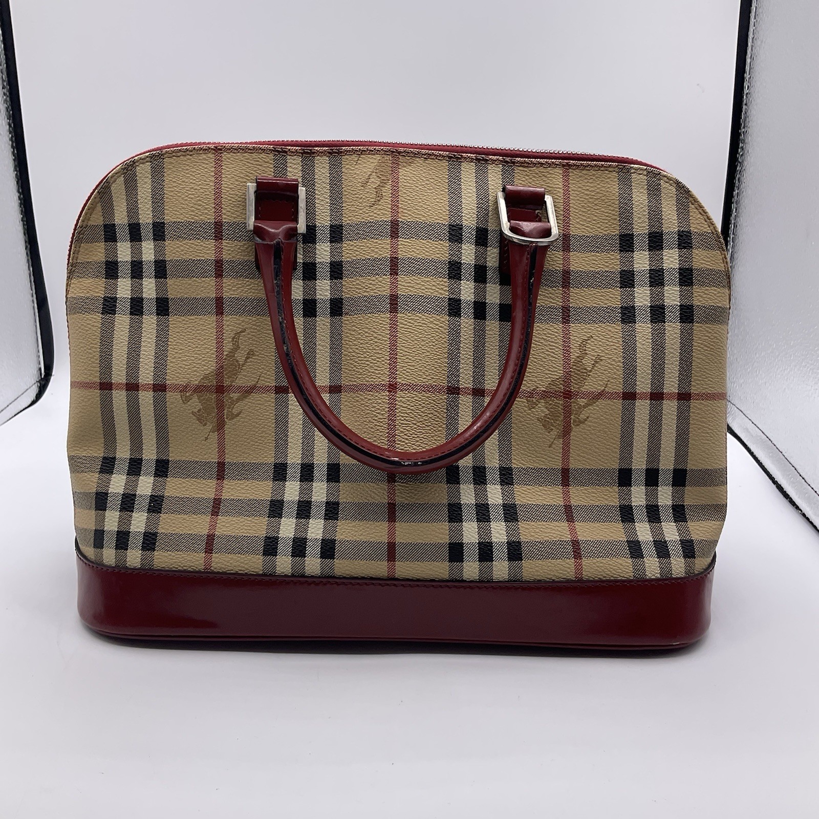 BURBERRY Haymarket Beige & Red Check Nova PVC 2 Way Shoulder Bag Purse