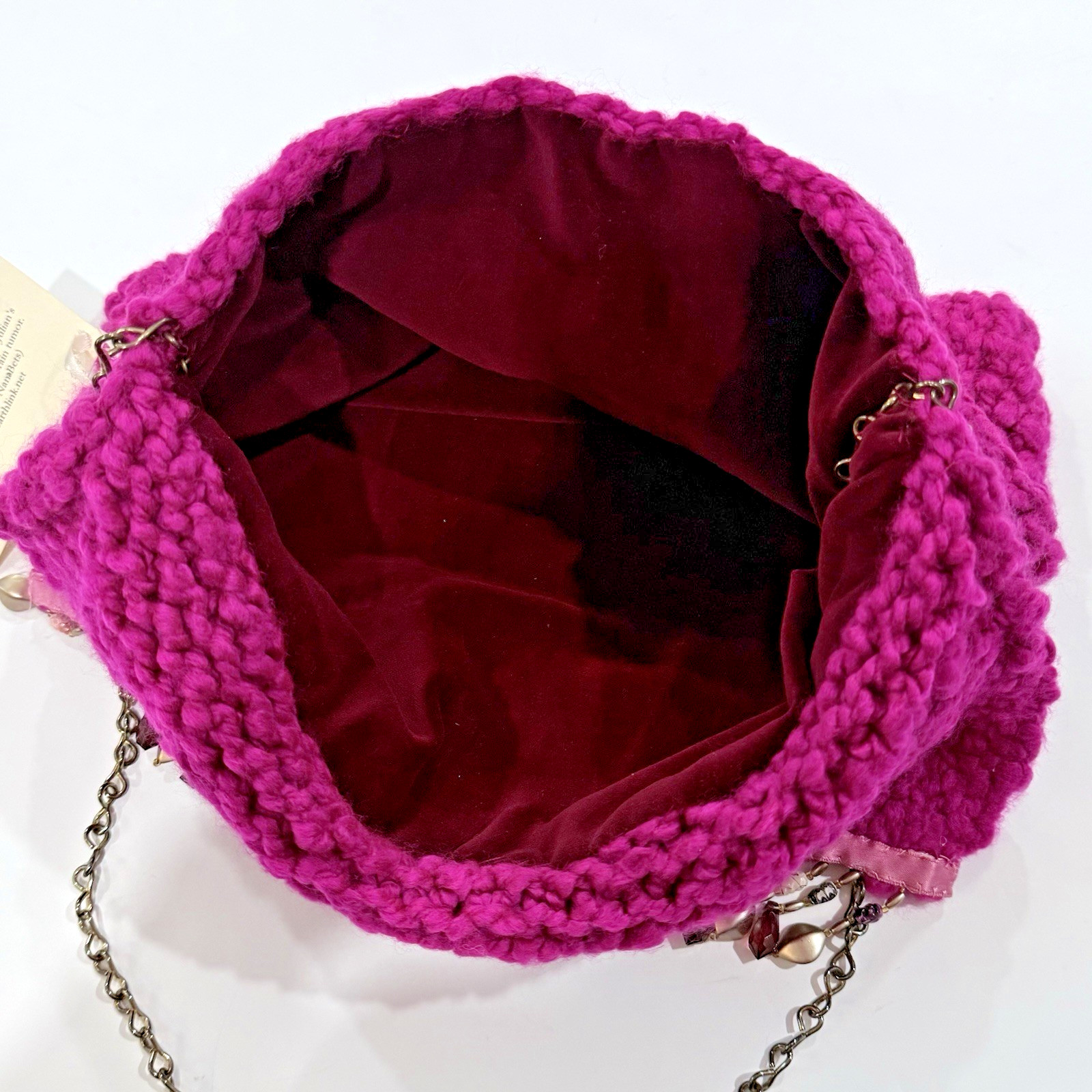 Handmade Beaded Fringe Shoulder Bag Purse 9″ x 13″ Pink Boho Crochet Knit Hippie