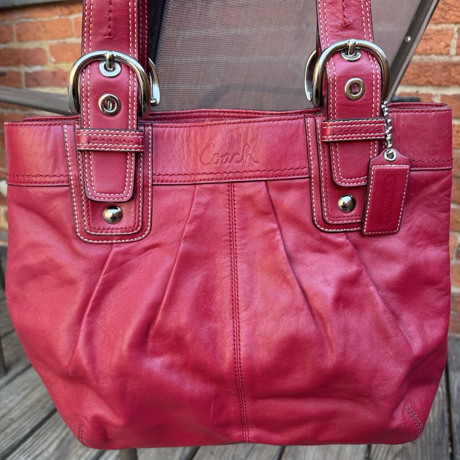 Coach LARGE F13732 Vintage Red Soho Y2K Pleated Leather Shoulder Bag