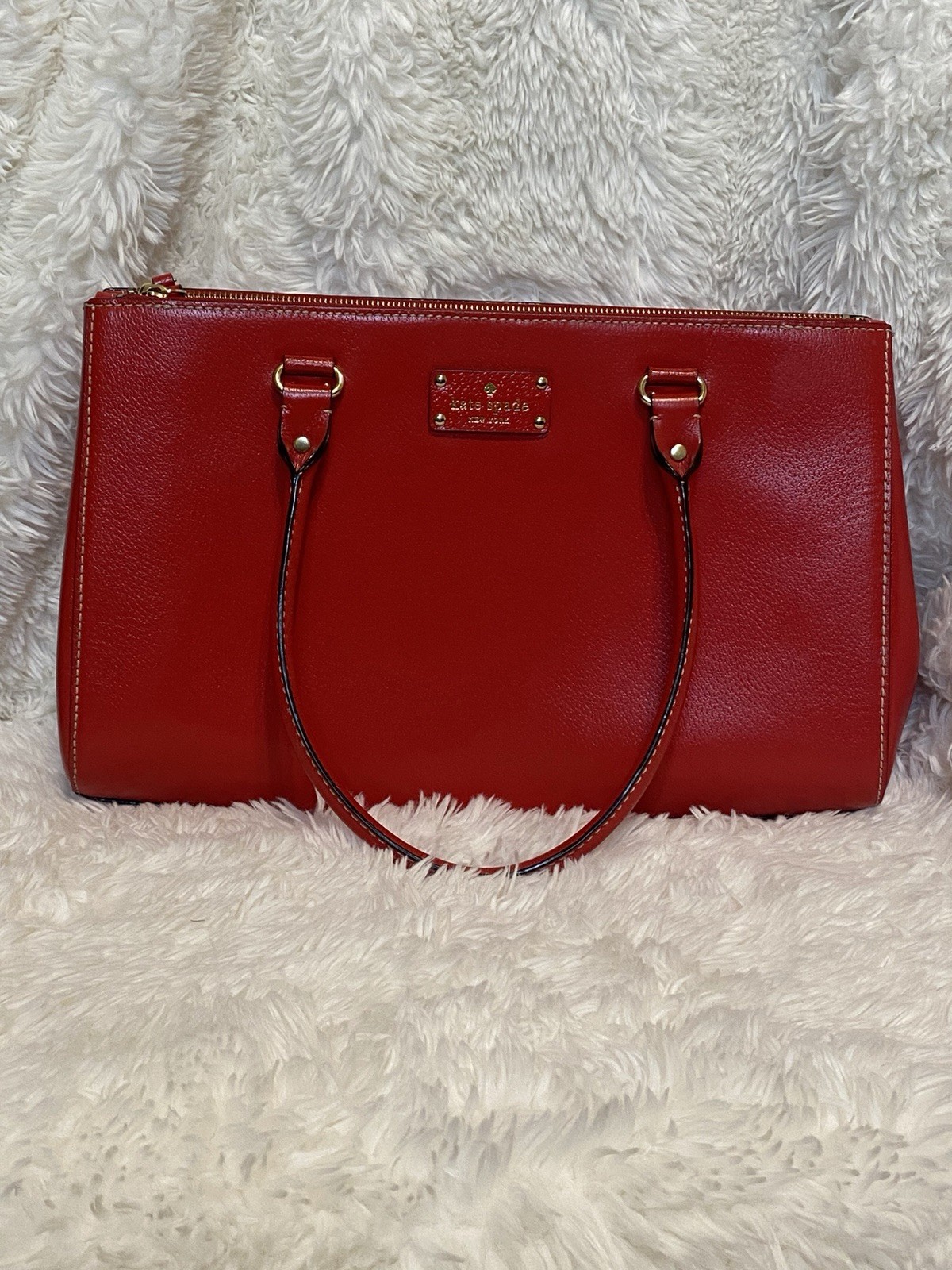 kate spade new york Red Satchel/Top Handle Bag Zip Top Polka Dot Lining Dust