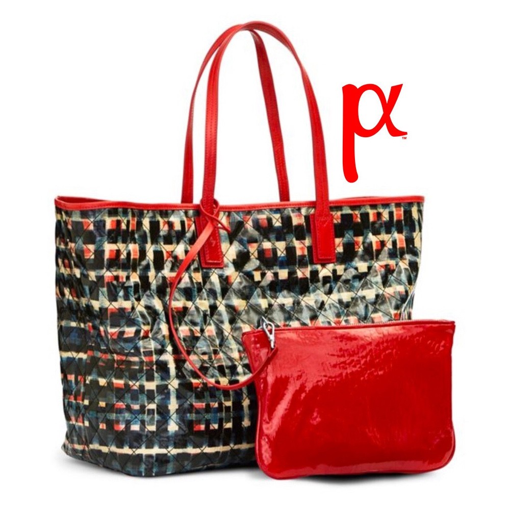 Vera Bradley Rosalie Quilted Travel Tote Bag Glossy Blocks Red Gold Pouch Bag