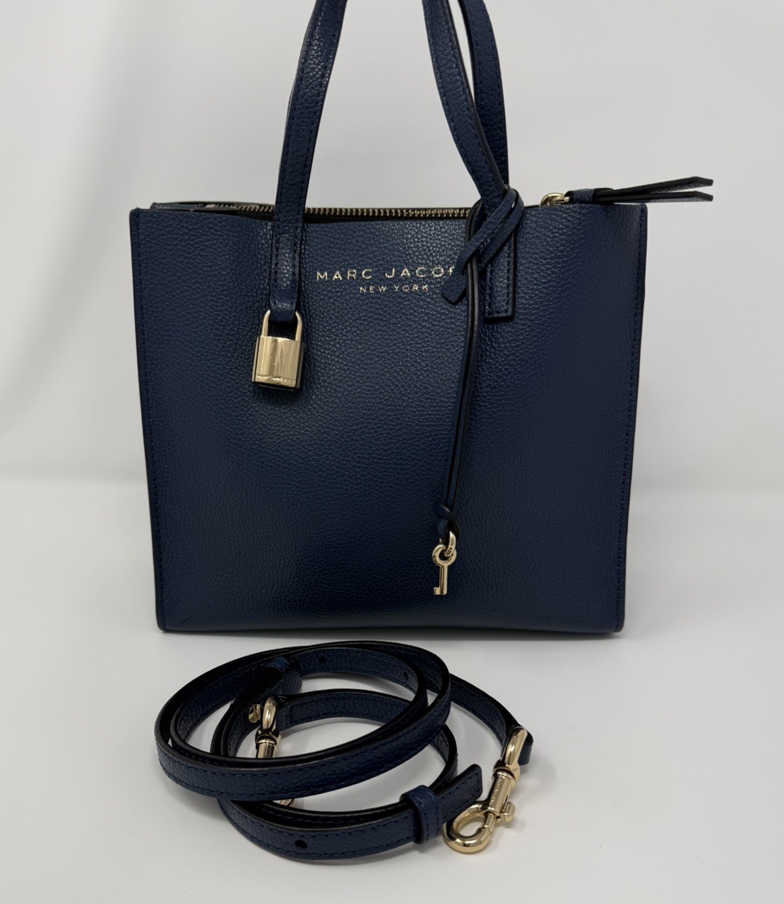 Marc Jacobs Mini Grind Tote Crossbody Navy Blue Pebbled Leather Purse Handbag