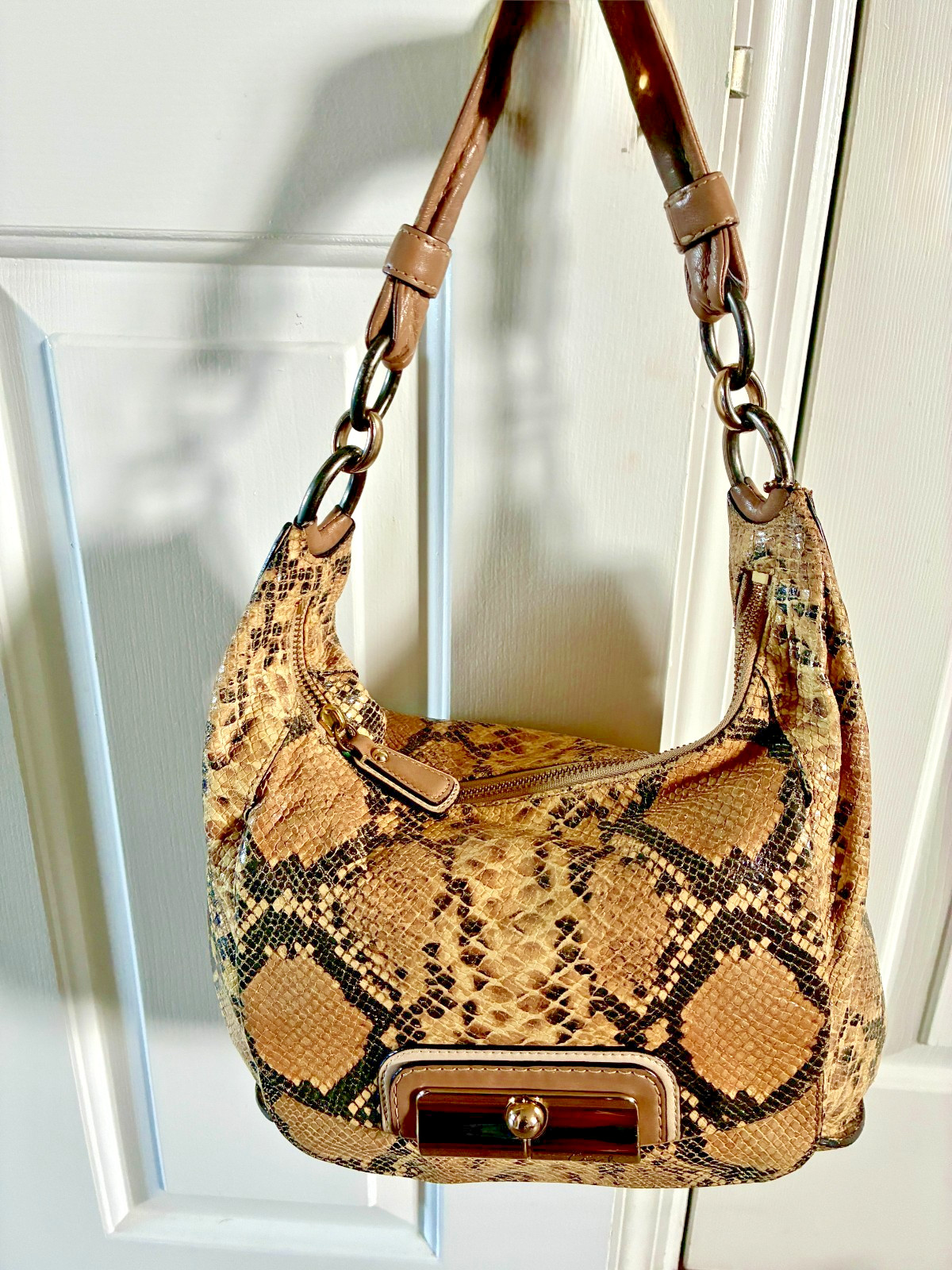 Coach Beige and Brown Snakeskin Hobo Bag Medium Size Good Condition