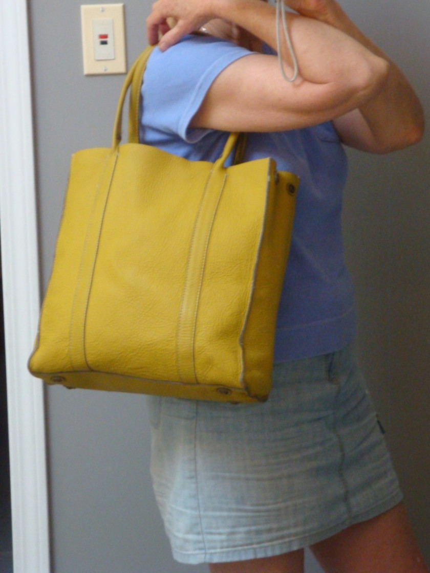 J CREW Distressed Yellow Leather Tote Large Hobo Handbag Boho Borge Garveri