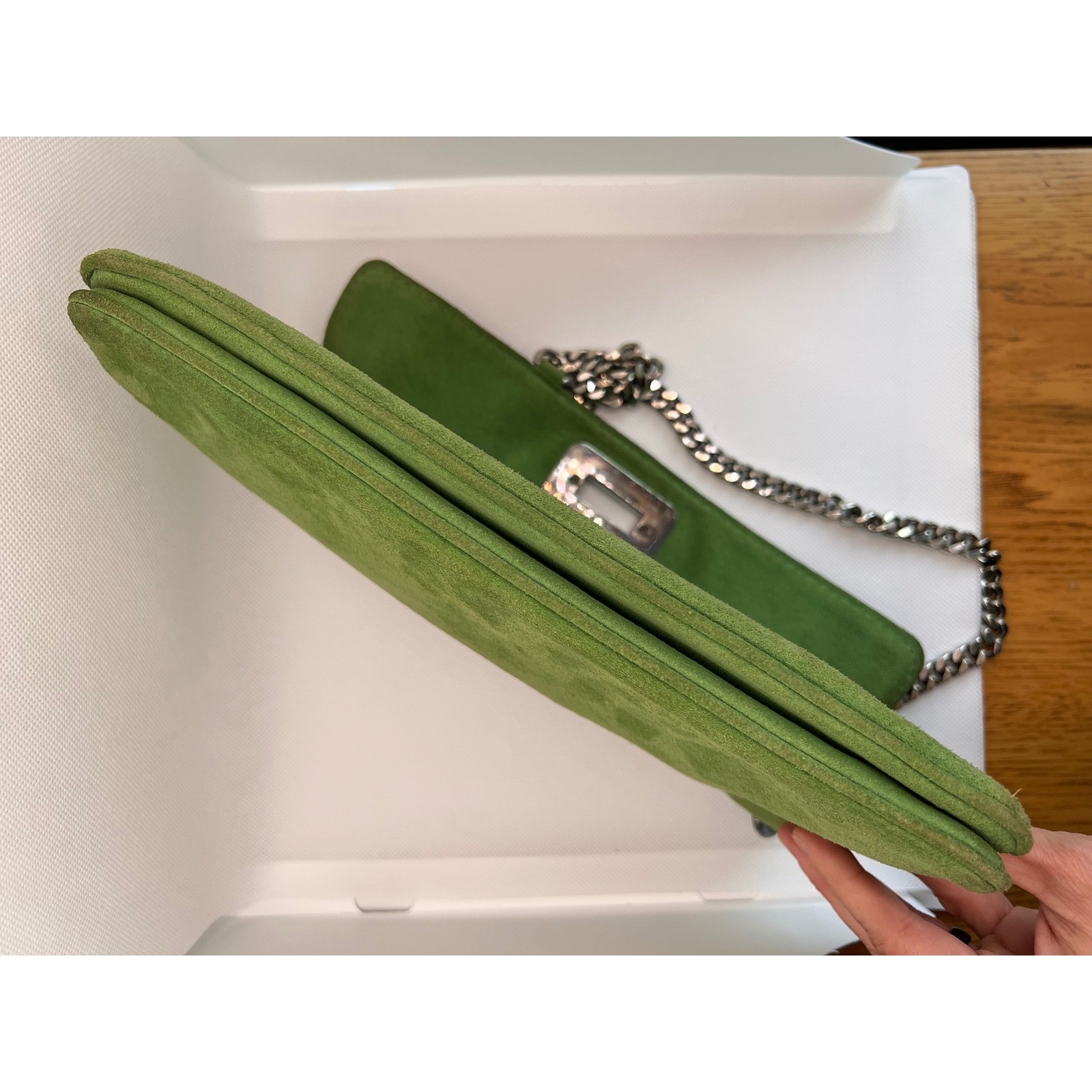 Michael Kors Shoulder Bag Womens Small Green Good Suede Chain Turn Lock
