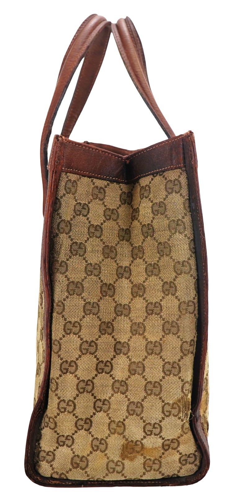 Vintage GUCCI Web GG Monogram Canvas Leather Square Shopper Tote Bag Italy