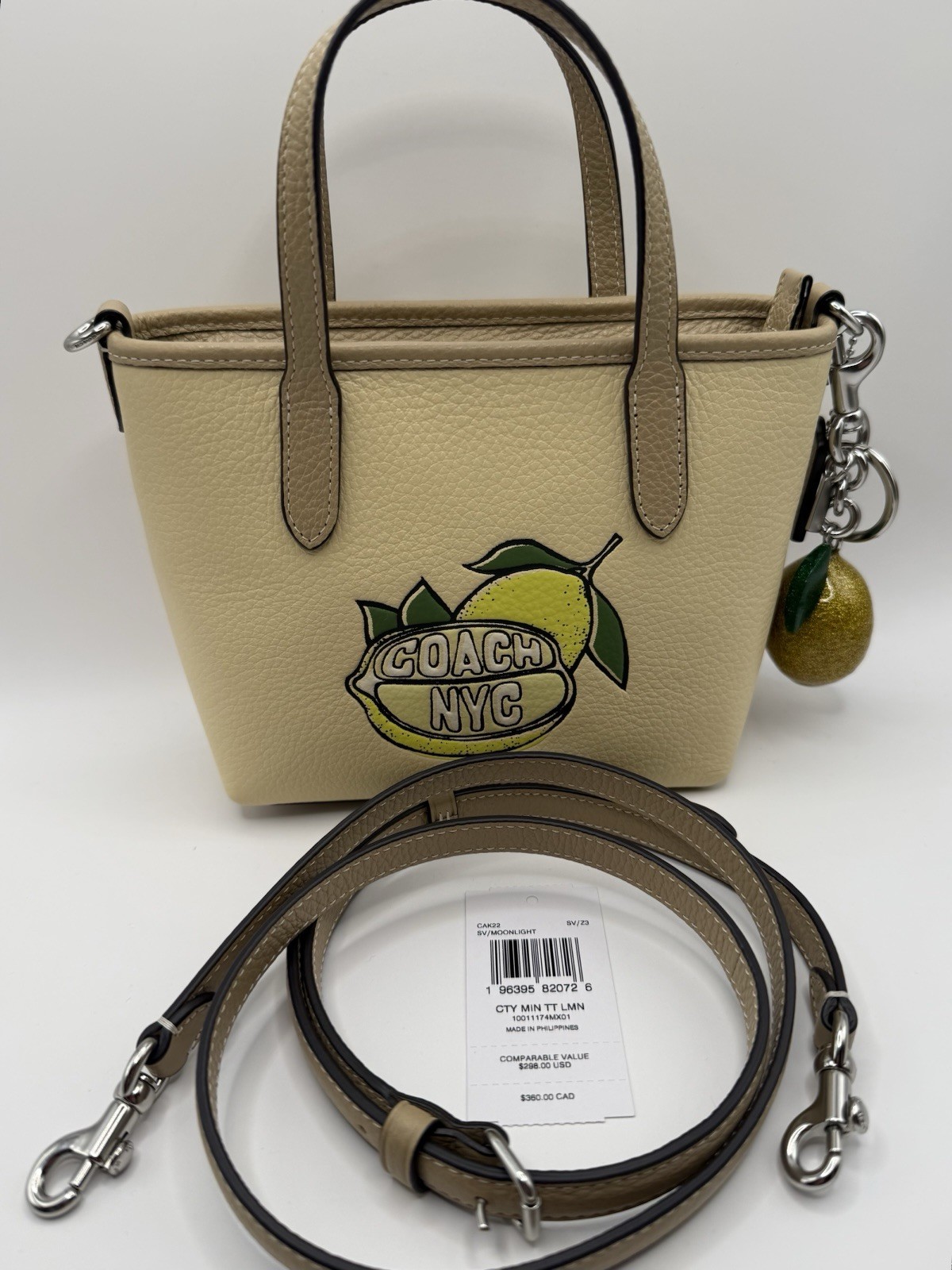 Coach City Mini Tote w/ Lemon Graphic, Detachable Crossbody Strap, Lemon Charm