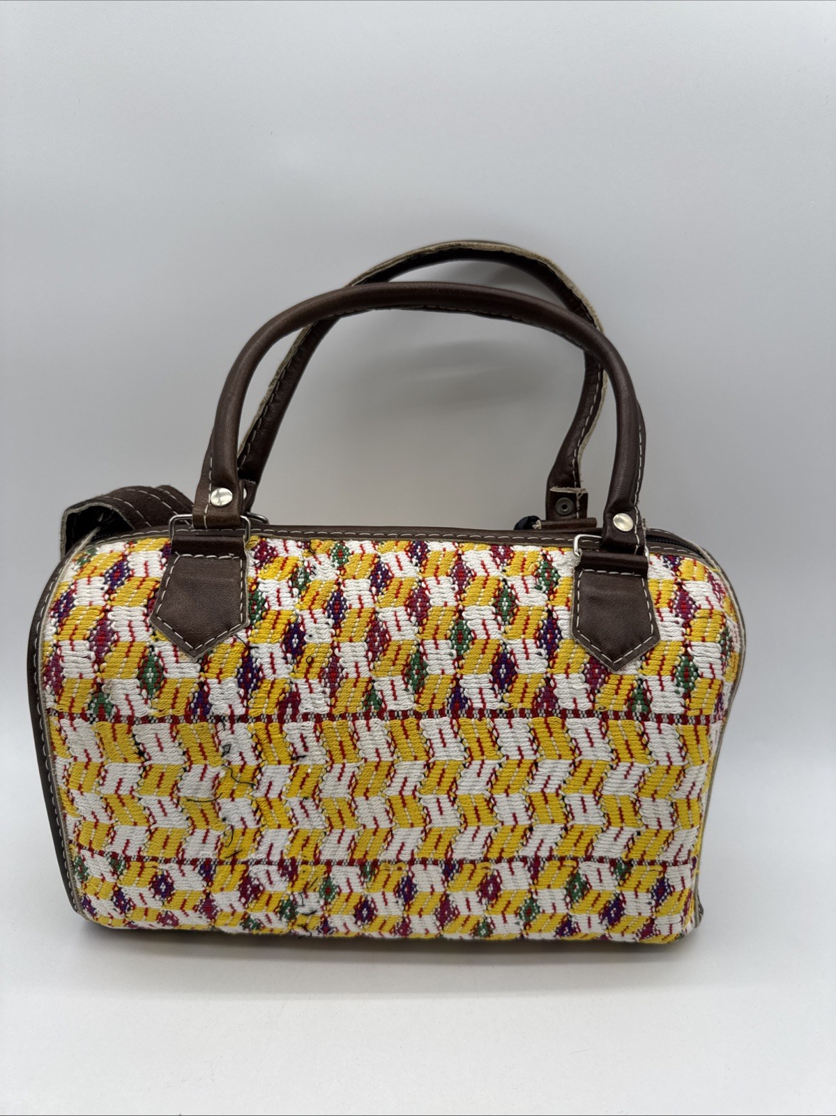 Handmade Guatemalan Woven Handbag Barrel Bright Colors 11×7 Purse