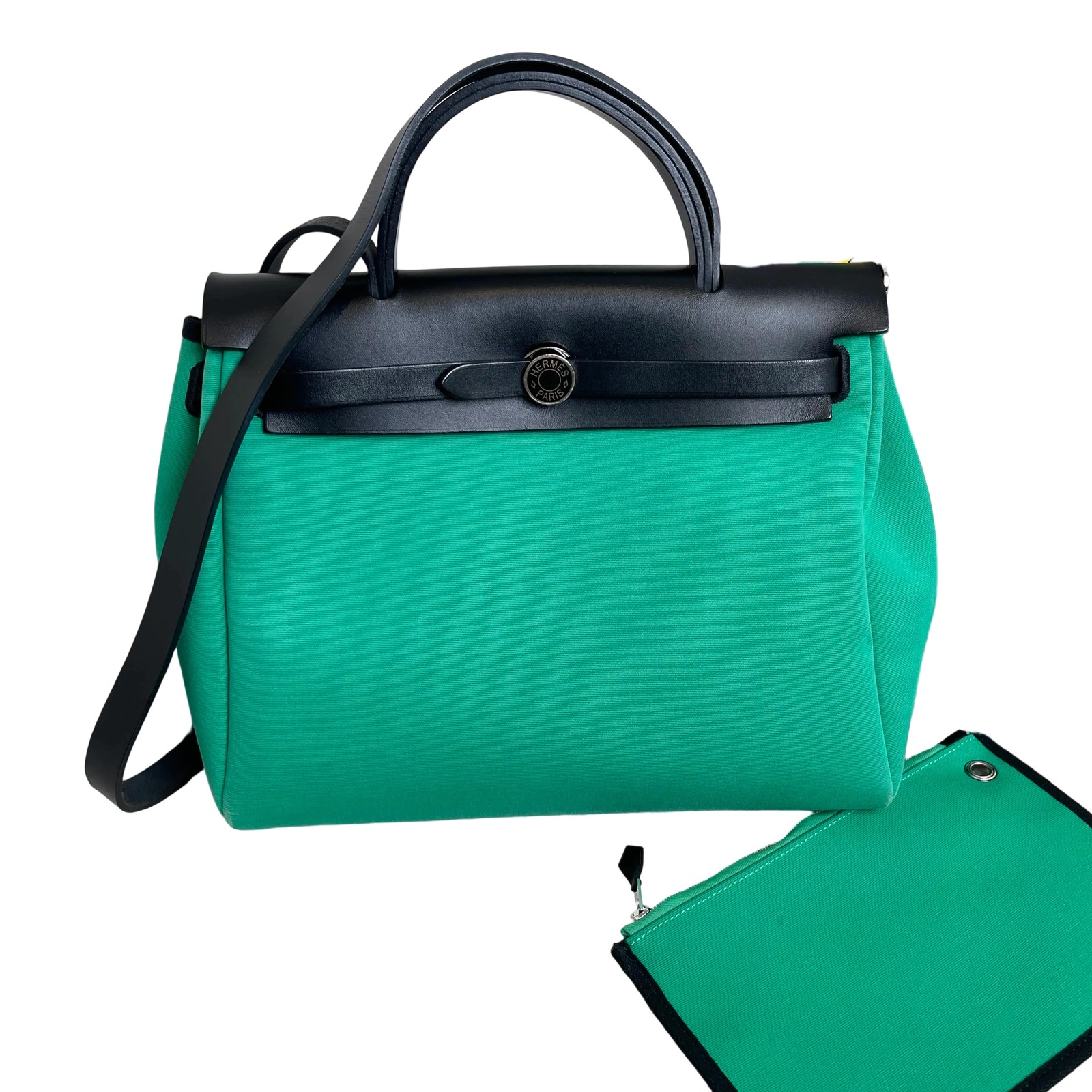 Hermes Herbag 31 Mint Enamel Clasp Canvas Leather Bag